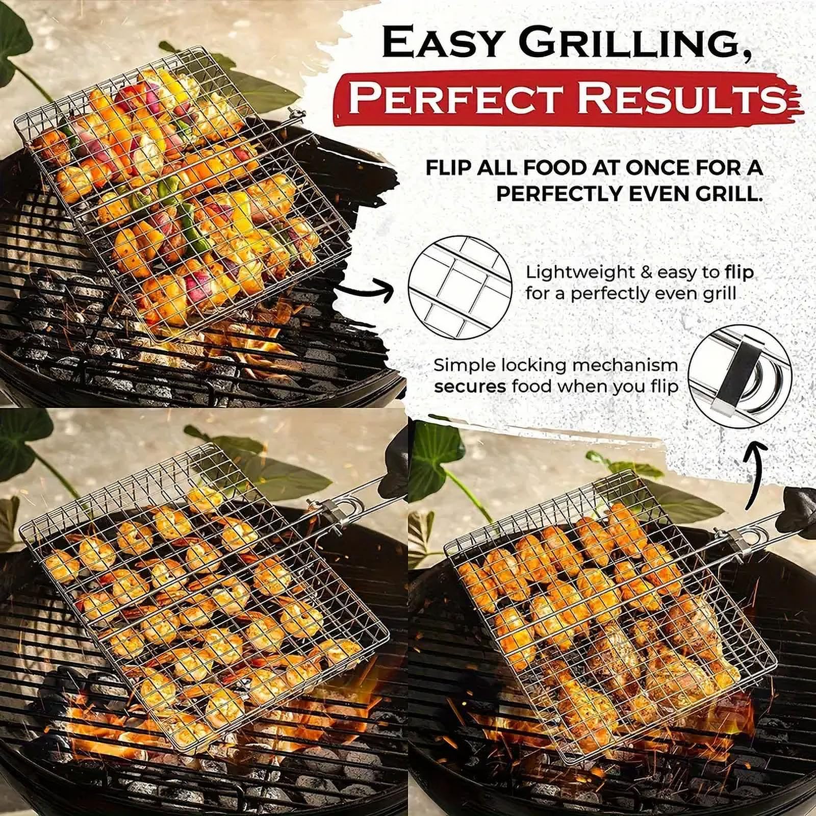 NCONCO Grill Basket for BBQ Grill Basket, Fish Roaster with Handle, Fish Grill Basket - Image 3