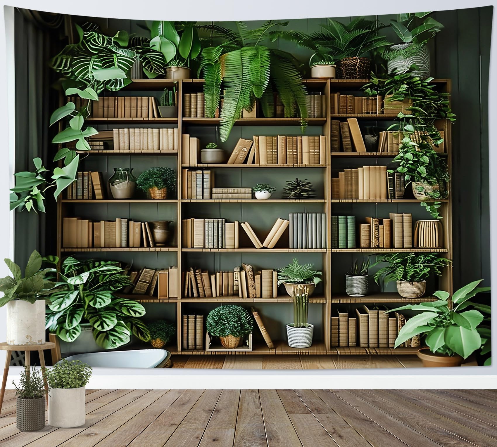 LB Green Plants Tapestry Wall Hanging Modern Books on Shelf Wall Decor for Living Room Bedroom Home Office,92x70 inch โ image 1