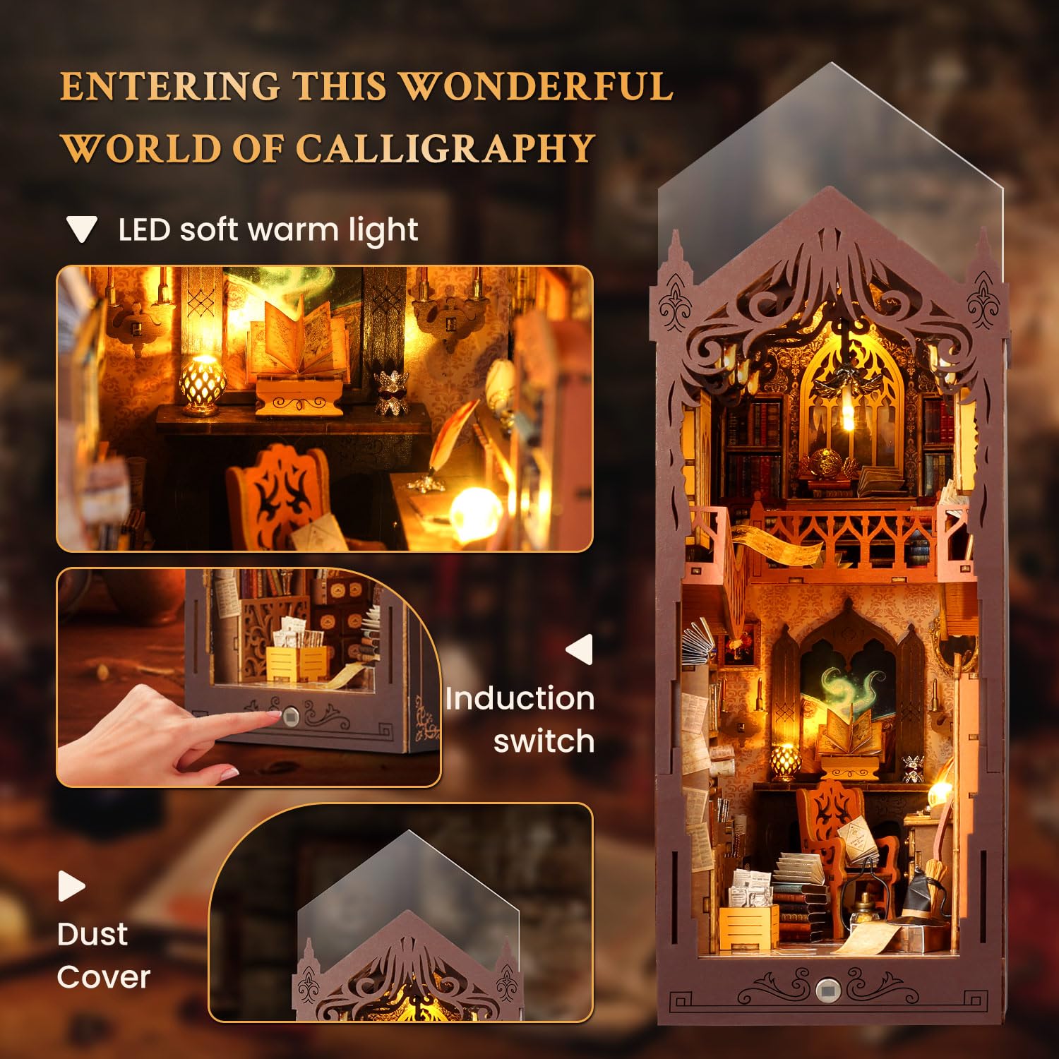 shrike Book Nook Kit Casa delle Bambole Magica Fai Da Te Booknook, Kit Casa Miniatura, Puzzle 3D in Legno, Illuminazione a LED, Regalo Decorativo per Libreria
