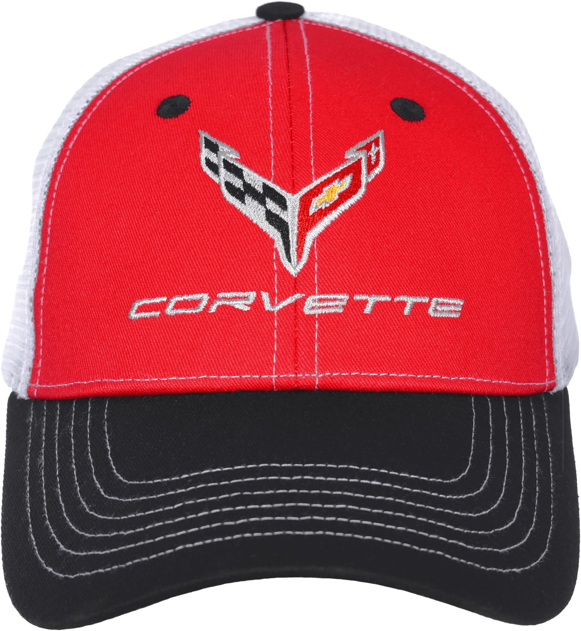Men's Chevy Corvette C8 Logo Cap Adjustable Red & White Hat, Red & White, One size