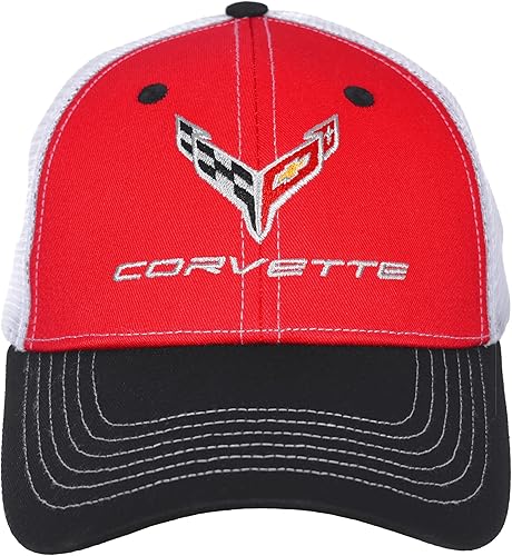 JH DESIGN GROUP Gorra ajustable con logotipo de Chevy Corvette C8 para hombre color rojo y blanco Rojo y blanco