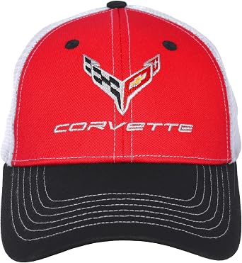 JH DESIGN GROUP Mens Chevy Corvette C8 Logo Cap Adjustable Red & White Hat