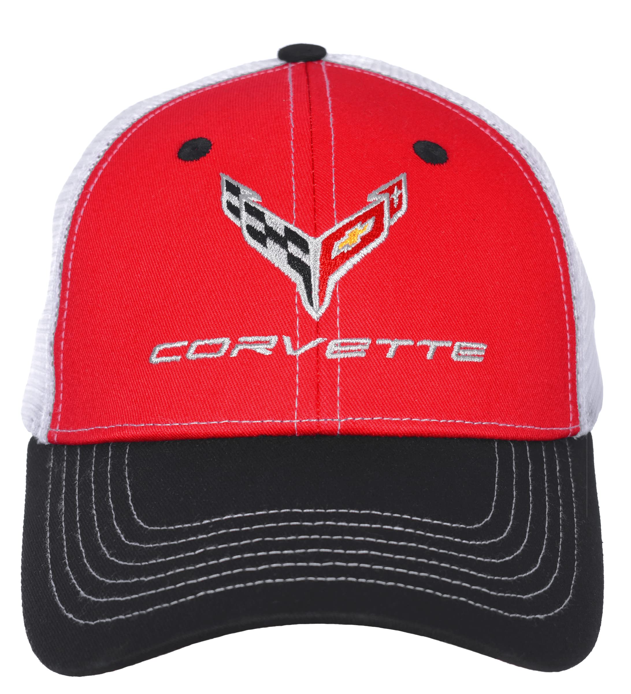 Men's Chevy Corvette C8 Logo Cap Adjustable Red & White Hat, Red & White, One size