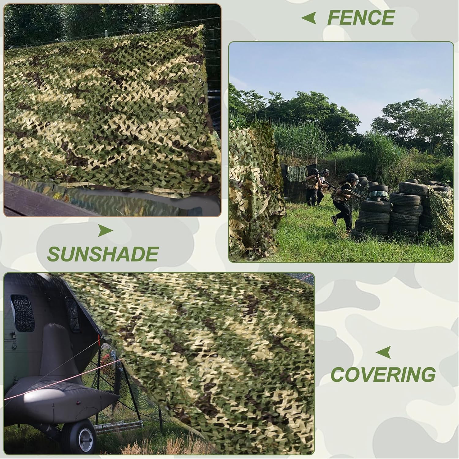 Camo Netting Camouflage Netting 6.5ft×10ft,10ft×10ft, 20ft×20ft,with Mesh Backing, Hunting Blind Nets, Sunshade Canopy, Army Tarp Fence Net for Party Decoration, Photograph and Car Cover