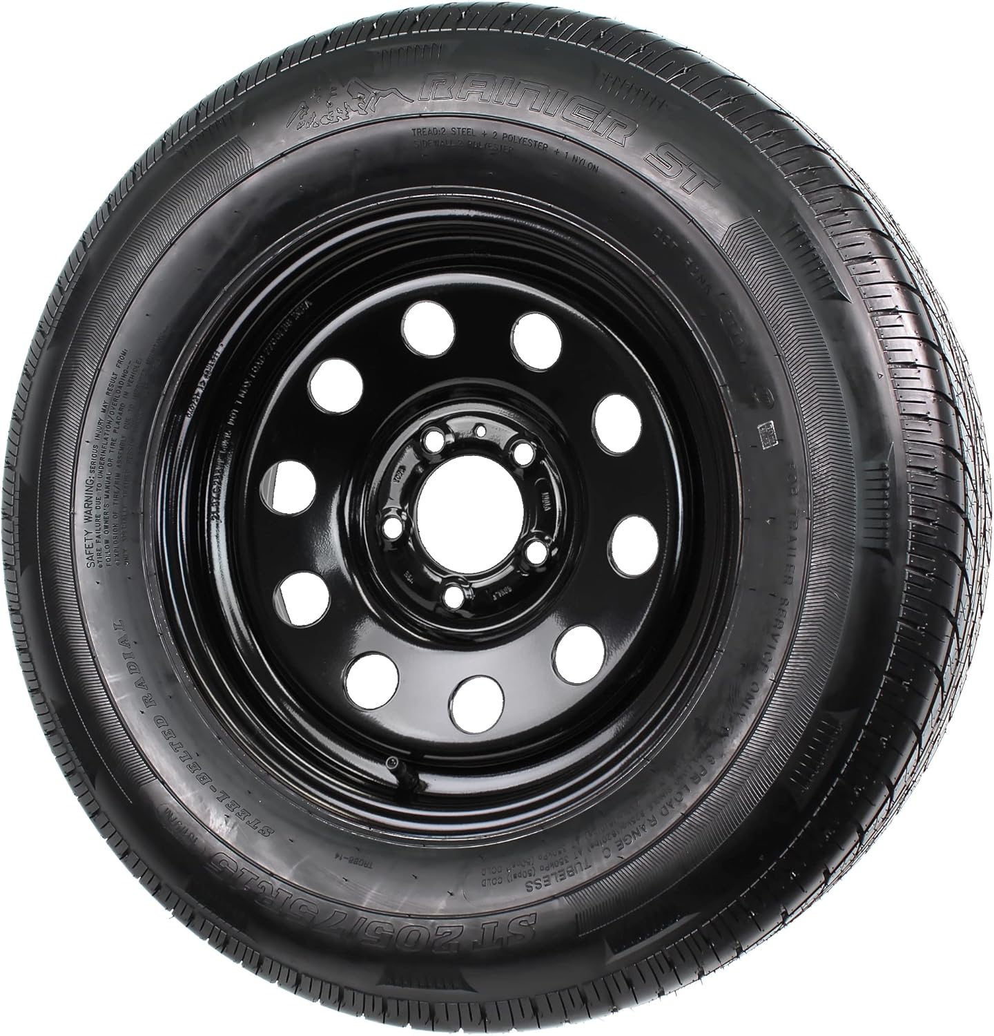 eCustomrim Radial Trailer Tire On Rim ST205/75R15 15X5 5-4.5 Load C Black Modular Wheel - 6 Year Warranty w/Roadside