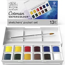 Winsor & Newton Aquarela Cotman, Sketchers' Pocket Box, 12 Cores, 14 Peças