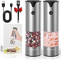 Vista 14 de FORLIM Juego de molinillo de sal y pimienta eléctrico, actualizado, lavable, funciona con pilas, operación automática de una mano con LED, grosor