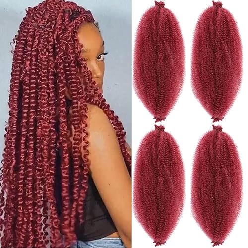 Miniatura 1 de SOKU Cabello afro trenzado preseparado de 30 pulgadas, 4 paquetes de cabello sintético trenzado para Spring Twist, color rojo vino, preinflado,