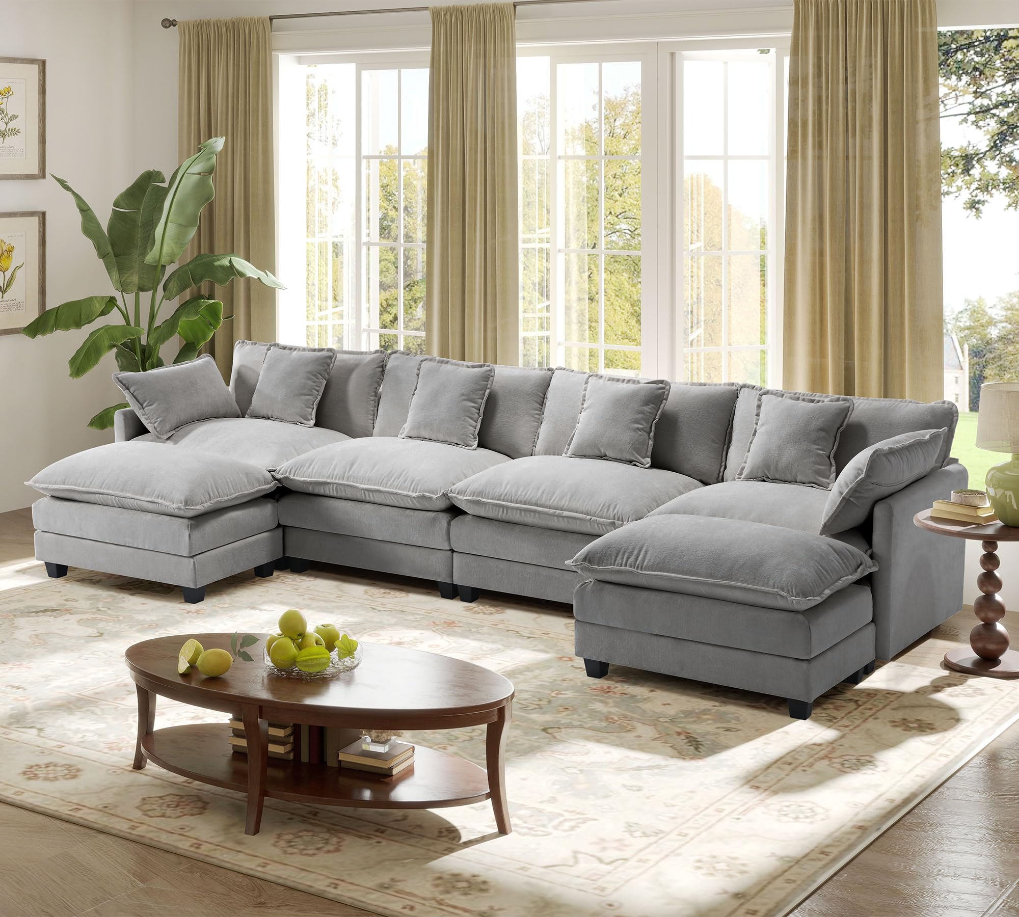 149.2" Modular Sectional Sofa,U Shaped Couch for Living Room,Modern Deep Seat Sofa 3 Seater Chenille Fabric Comfy Cloud Couches with Throw Pillows & Movable Ottoman