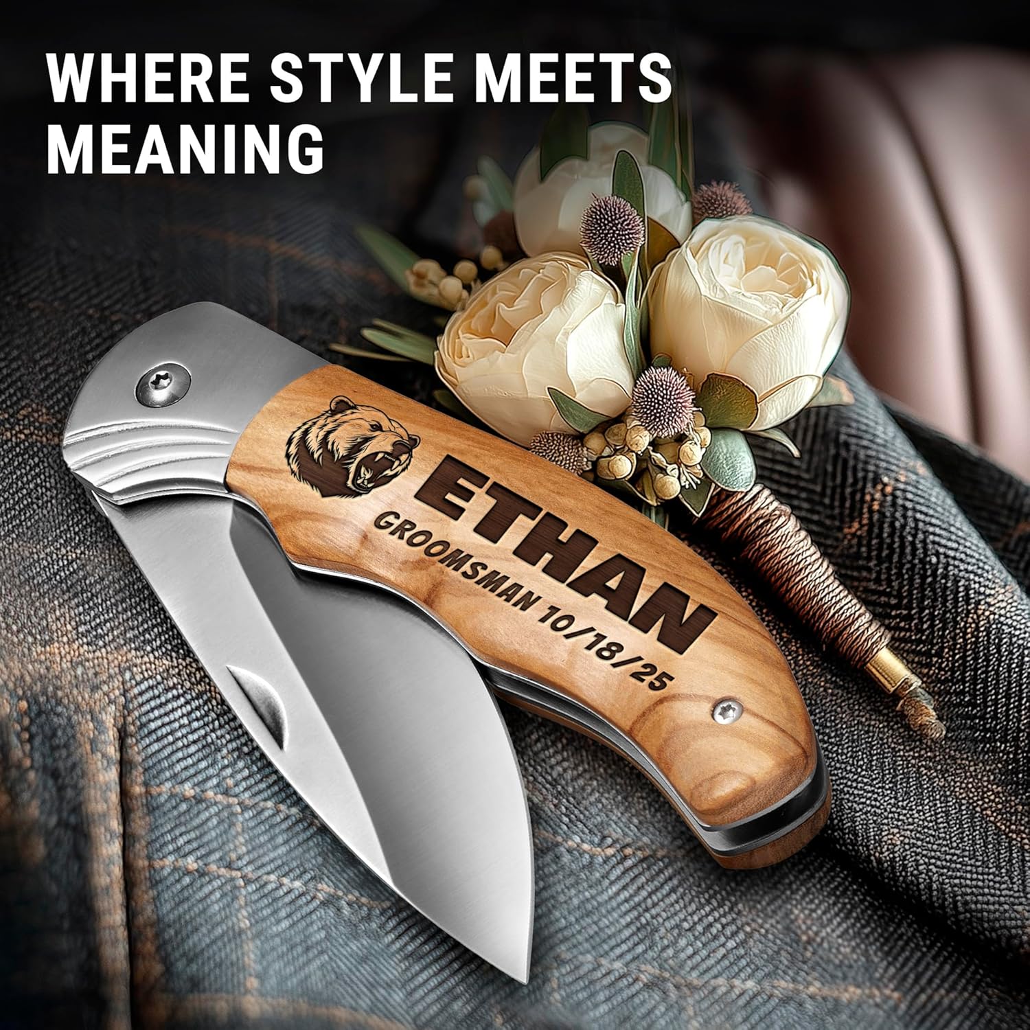 Personalized Pocket Knife for Groomsmen - Custom Folding Knives Set of 6 pcs - Engraved Gifts for Men and Women - Gift for Groomsman, Wedding Party, Best Man Proposal, Gift for Bride, Maid 6651 PS