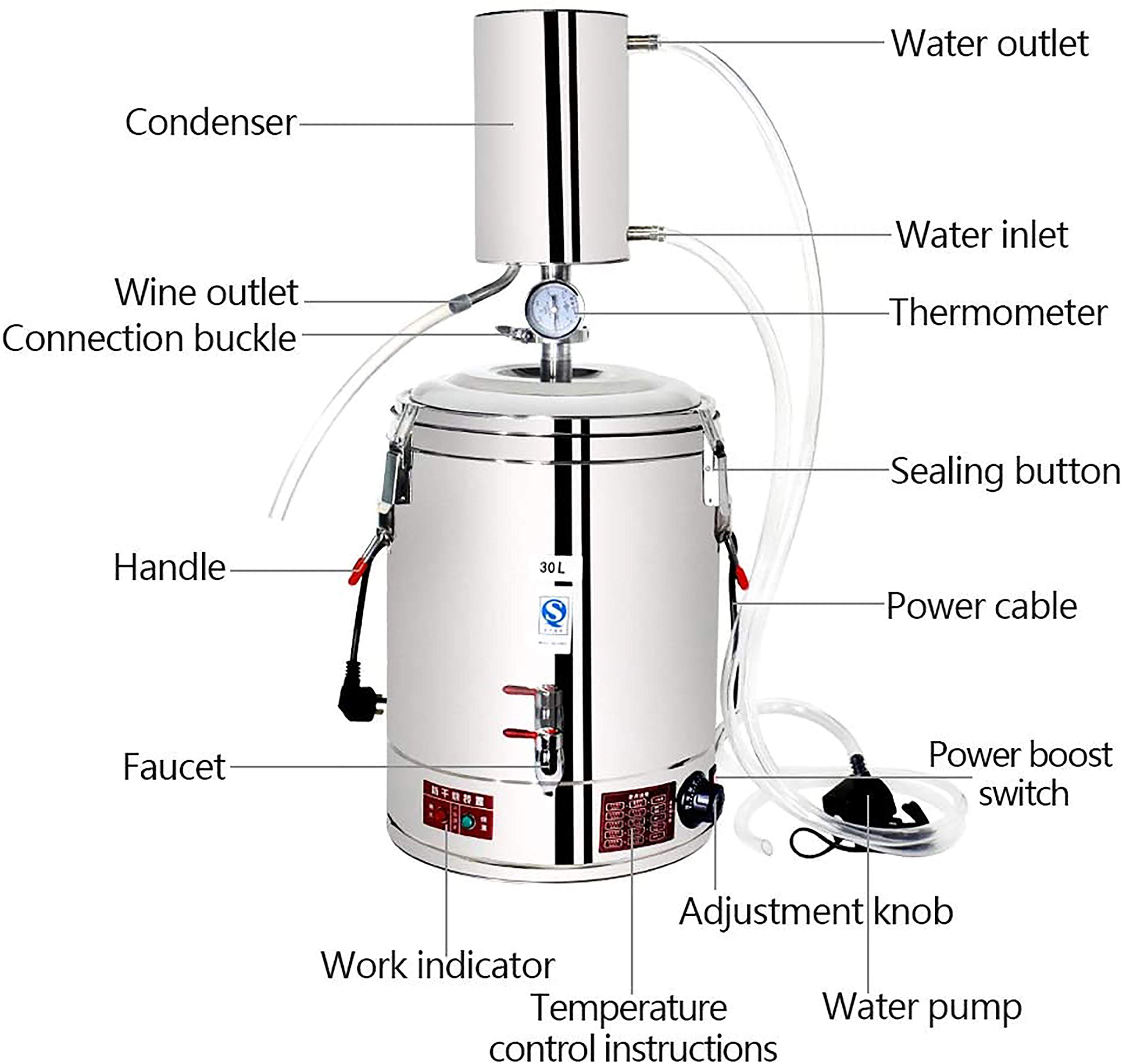 Nuevo destilador automático de alcohol todavía con calefacción y ajuste de temperatura Fermentación de temperatura Kit (50 L)