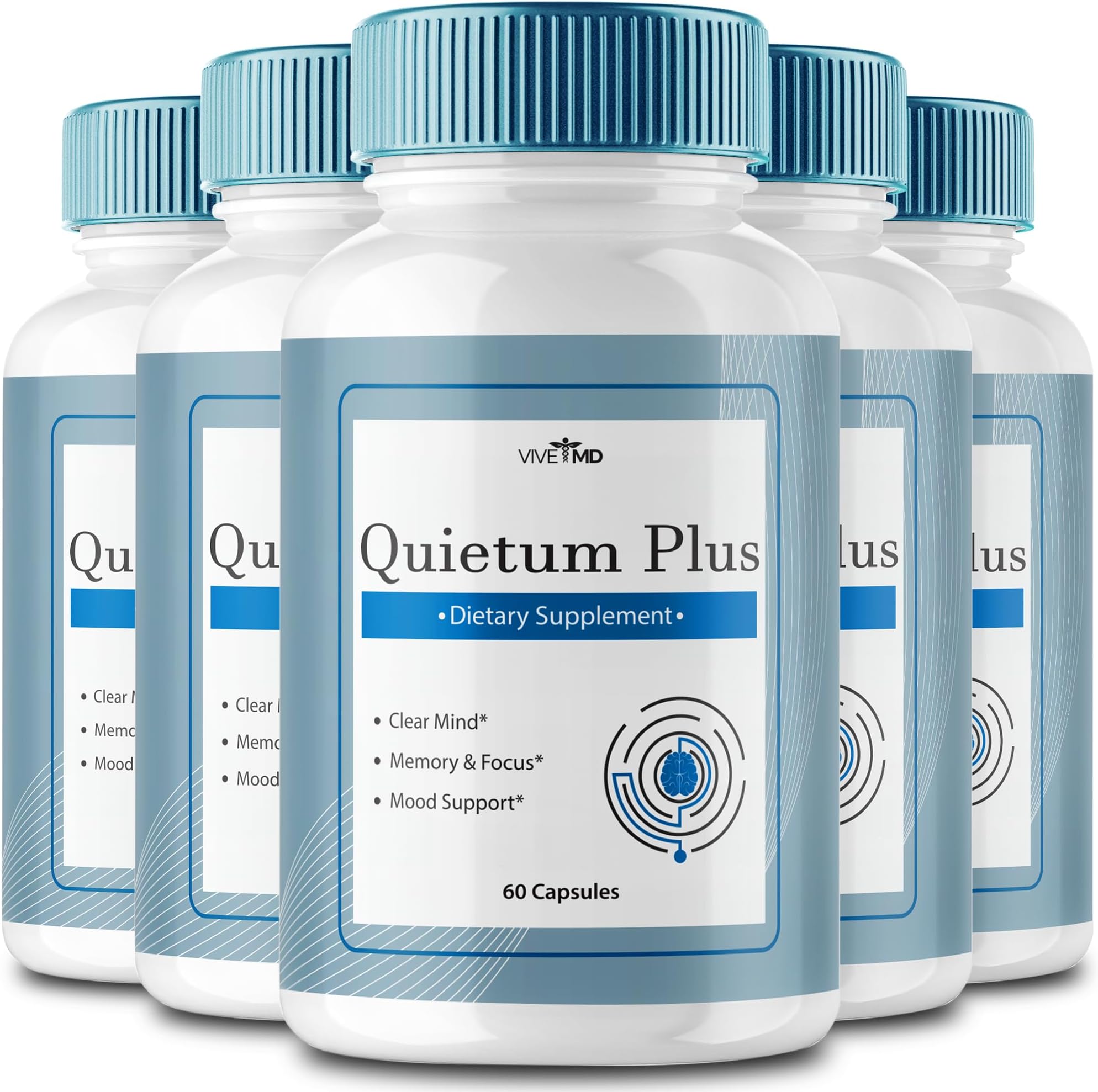 VIVE MDQuietum Plus Tinnitus Relief for Ringing Ears - Rapid Ear Ringing Relief, Clear Tinnitus, and Holistic Tinnitus Treatment with 60 Capsules per Bottle (5 Pack)