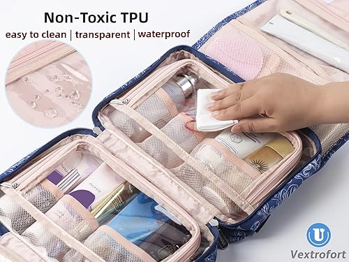 Miniatura 5 de VEXTROFORT Neceser para mujer, bolsa de maquillaje de viaje colgante grande, resistente al agua para artículos de tocador, cosméticos, cepillos,