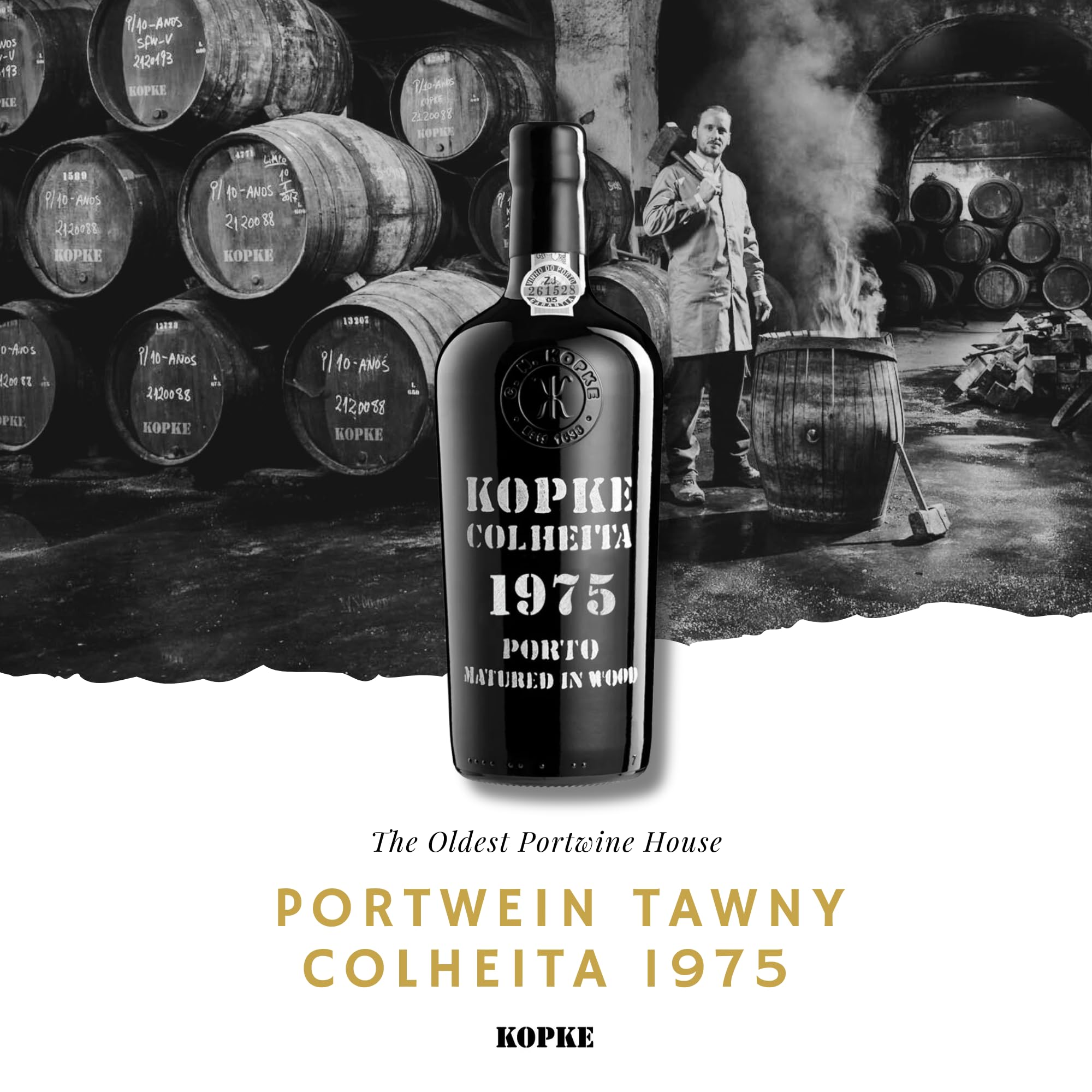 Kopke Portwein Tawny Colheita 1975, Portwein Rot in edler Geschenkbox, Dessertwein im Holzfass gereift, Alkohol Geschenke, Geschenk zum 50. Geburtstag für Männer & Frauen, 0,75l, 20% Vol.
