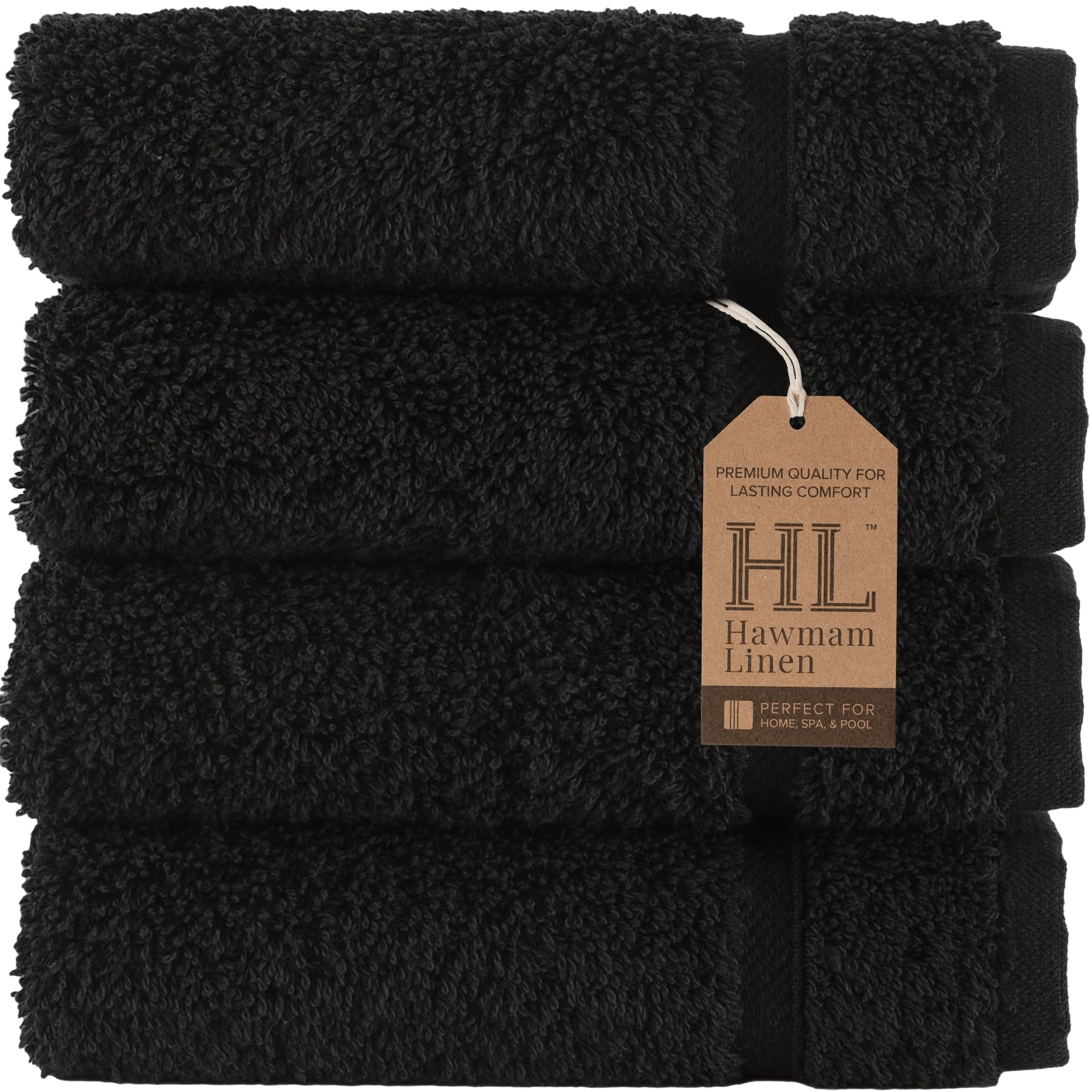Hammam Linen Washcloth Set Premium Original Turkish Cotton, Hotel Quality for Maximum Softness & Absorbency for Face, Hand, Kitchen & Cleaning (Black, 13 in X 13 in Towel)