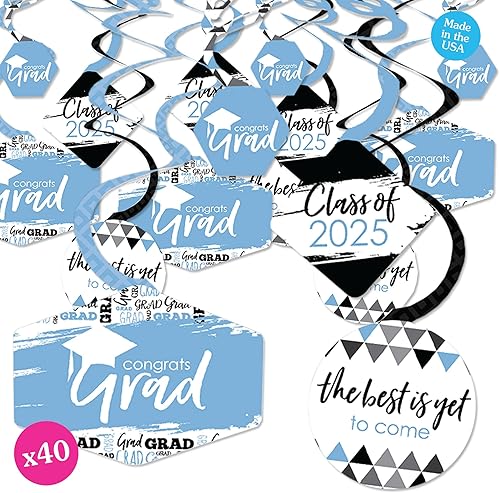 Big Dot of Happiness Decoraciones de graduación azul claro de 2025 espirales colgantes – Juego de 40
