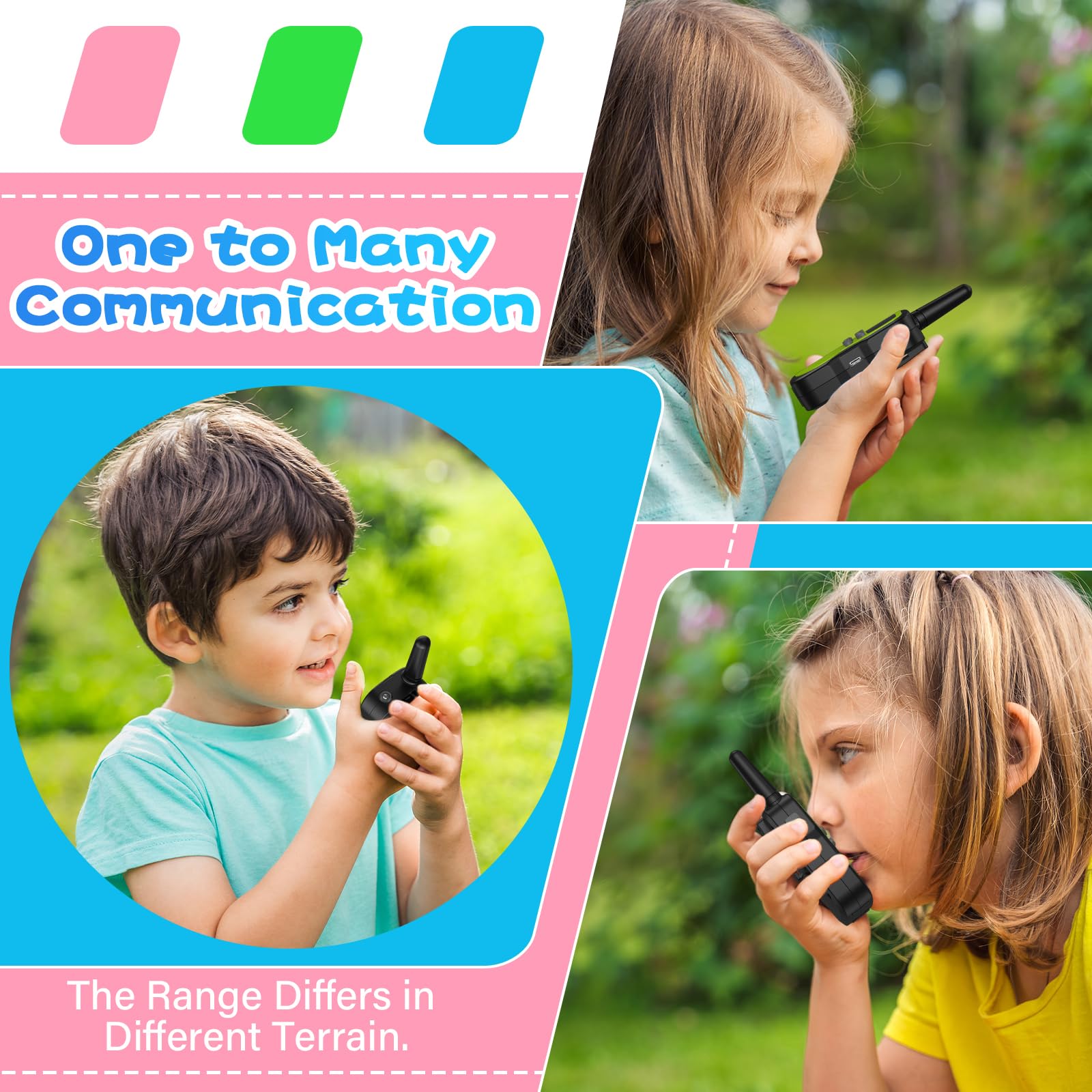 Walkie Talkie Bambini 3 Pezzi, Apkezel Walkie Talkie Bambini Ricaricabili con Batteria da 1000 mAh, Große Reichweite 3km Woki Toki Bambina con Torcia VOX per Esterni, Campeggio, Escursionismo