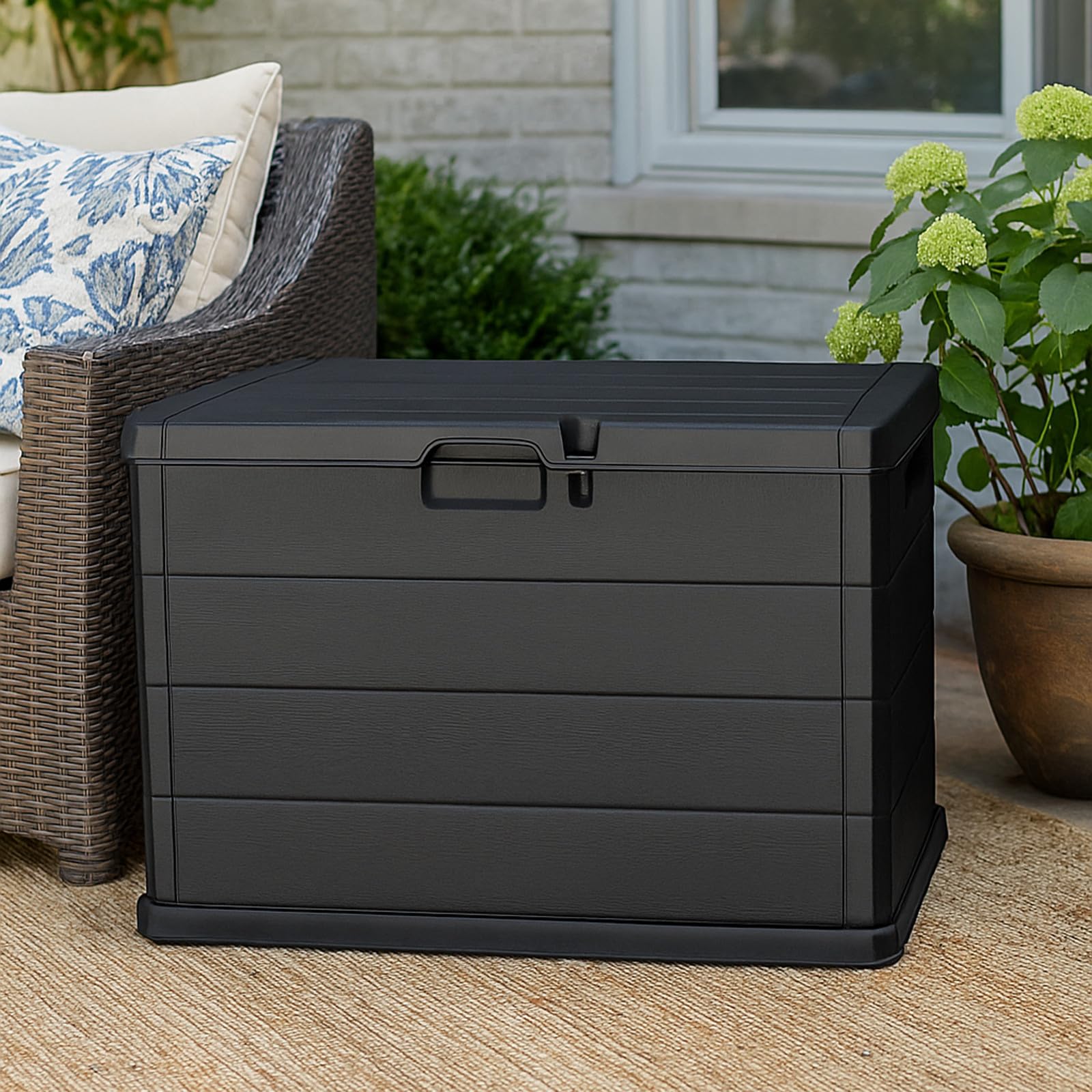 URBNLIVING 200L Large Lockable Garden Storage Box - Outdoor Chest for Cushions, Tools, Toys - Polypropylene Build, Ventilated Design, Built-in Handles, Easy Assembly, Durable & Space-Saving — view 2
