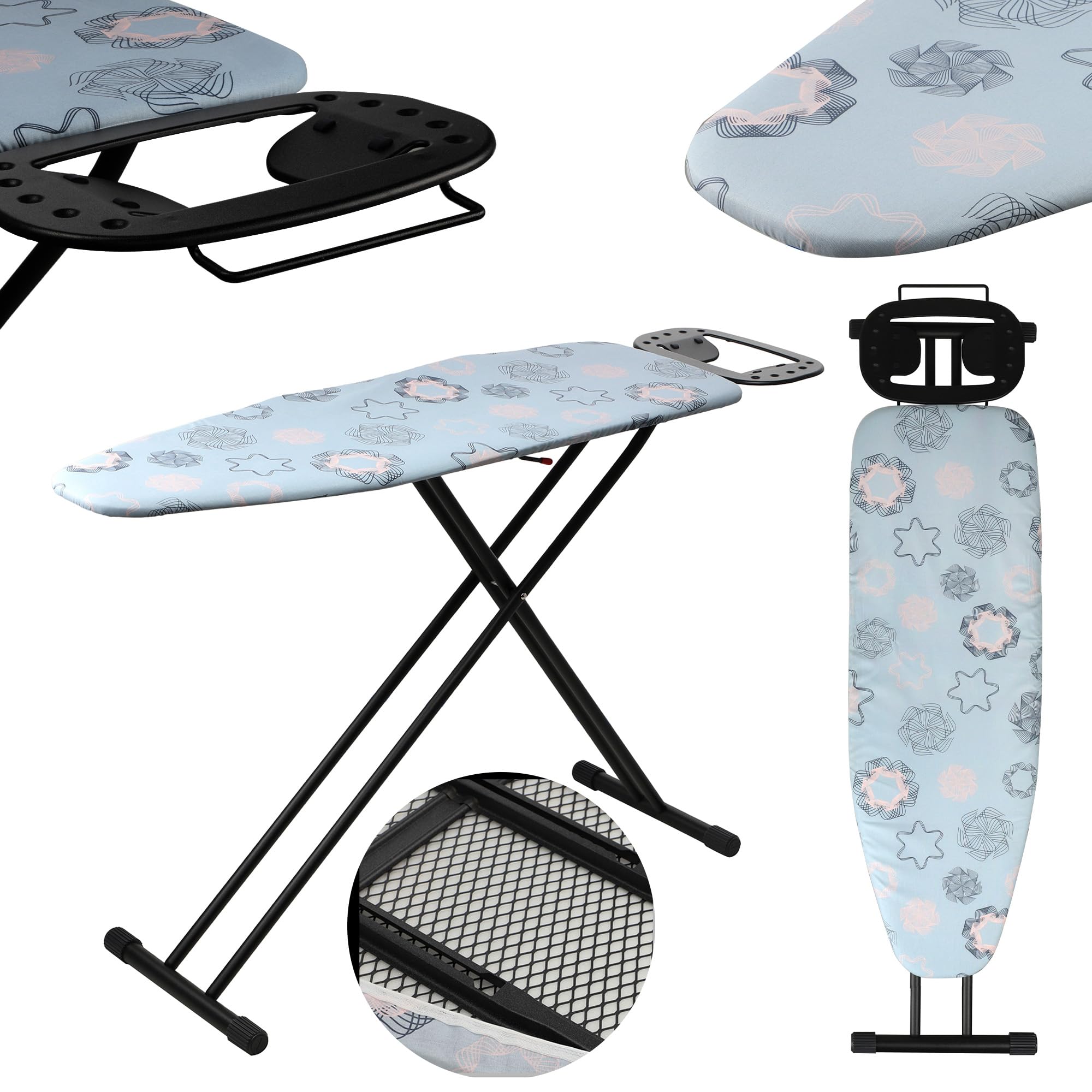 KADAX großes Bügelbrett 120x38cm - Stabiler Bügeltisch für Dampfbügelstation, klappbar, höhenverstellbar, mit hitzebeständiger Bügeleisenablage