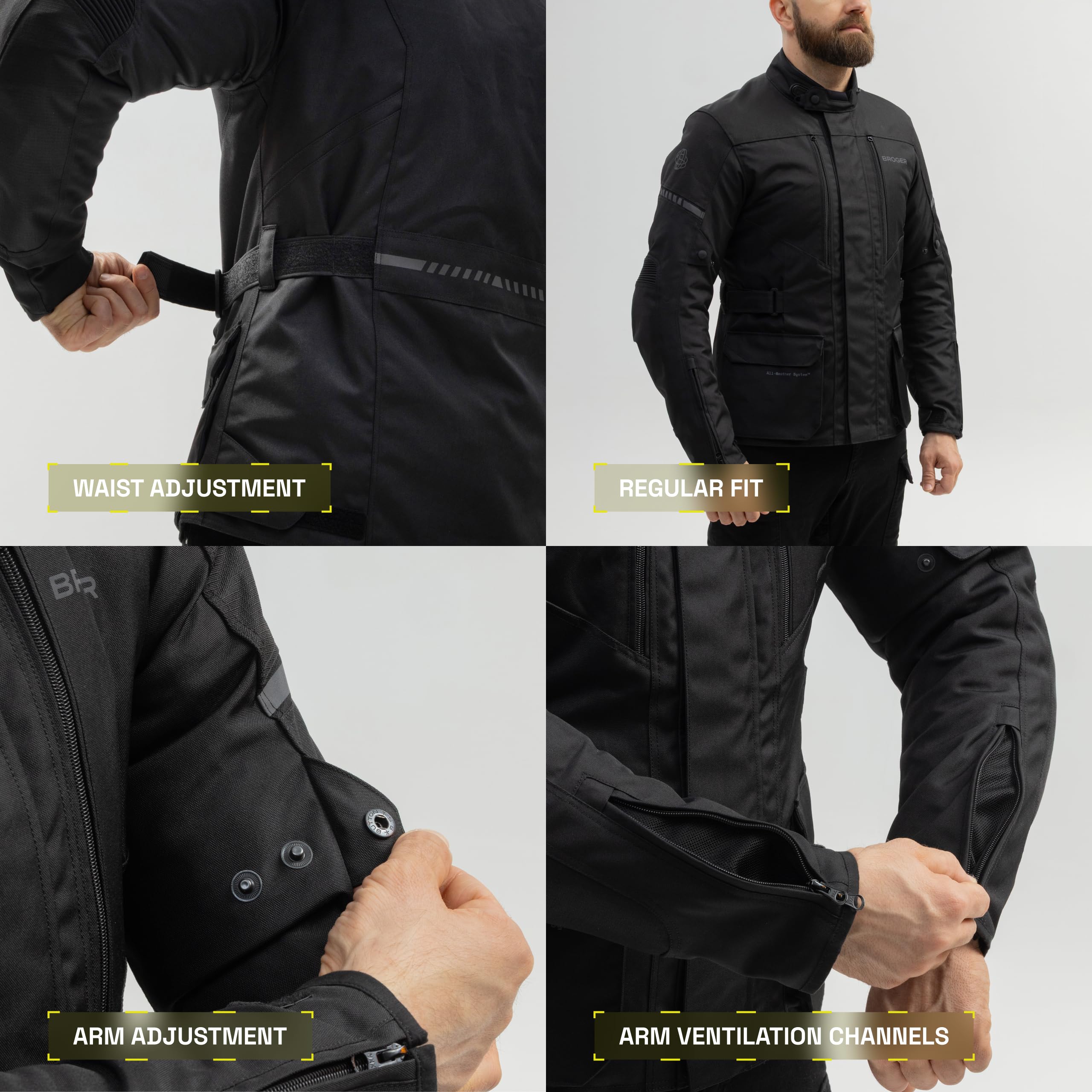 BROGER Overland Motorradjacke Herren | Textil | Ellbogen und Schulterprotektoren | Tasche für Rückenprotektor | Wasserdichte Membran | Abnehmbar Thermofutter | Schutzstufe AA | Größen bis 7XL