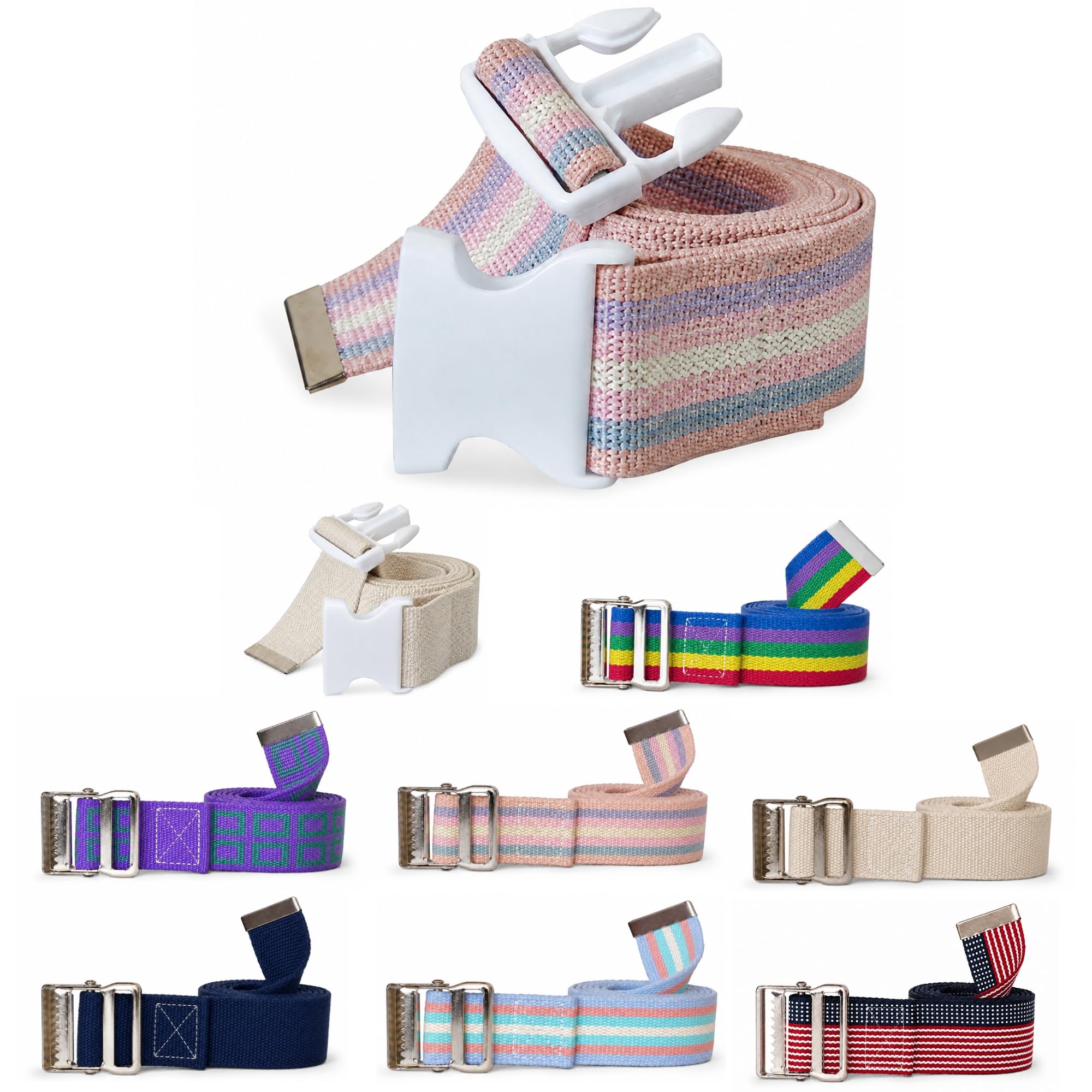 NYOrtho Plastic Buckle Gait Belt - Adjustable Machine Washable Strong and Durable Material Latex Free, Pastel, 54"