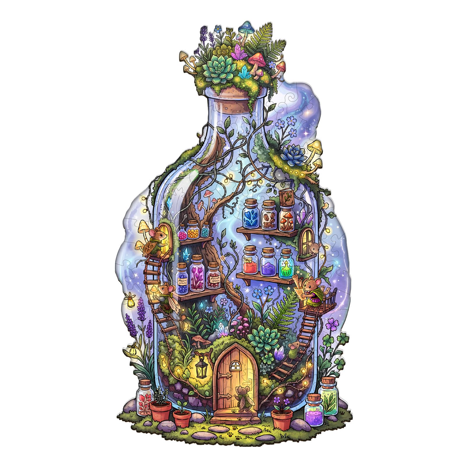 Jigfoxy Enchanted Bottle Wooden Jigsaw Puzzles for Adults, 295pcs Unique Animal Shape Wood Puzzles, Birthday Gifts for Family Friend with wooden box(13.4 * 7.5in)