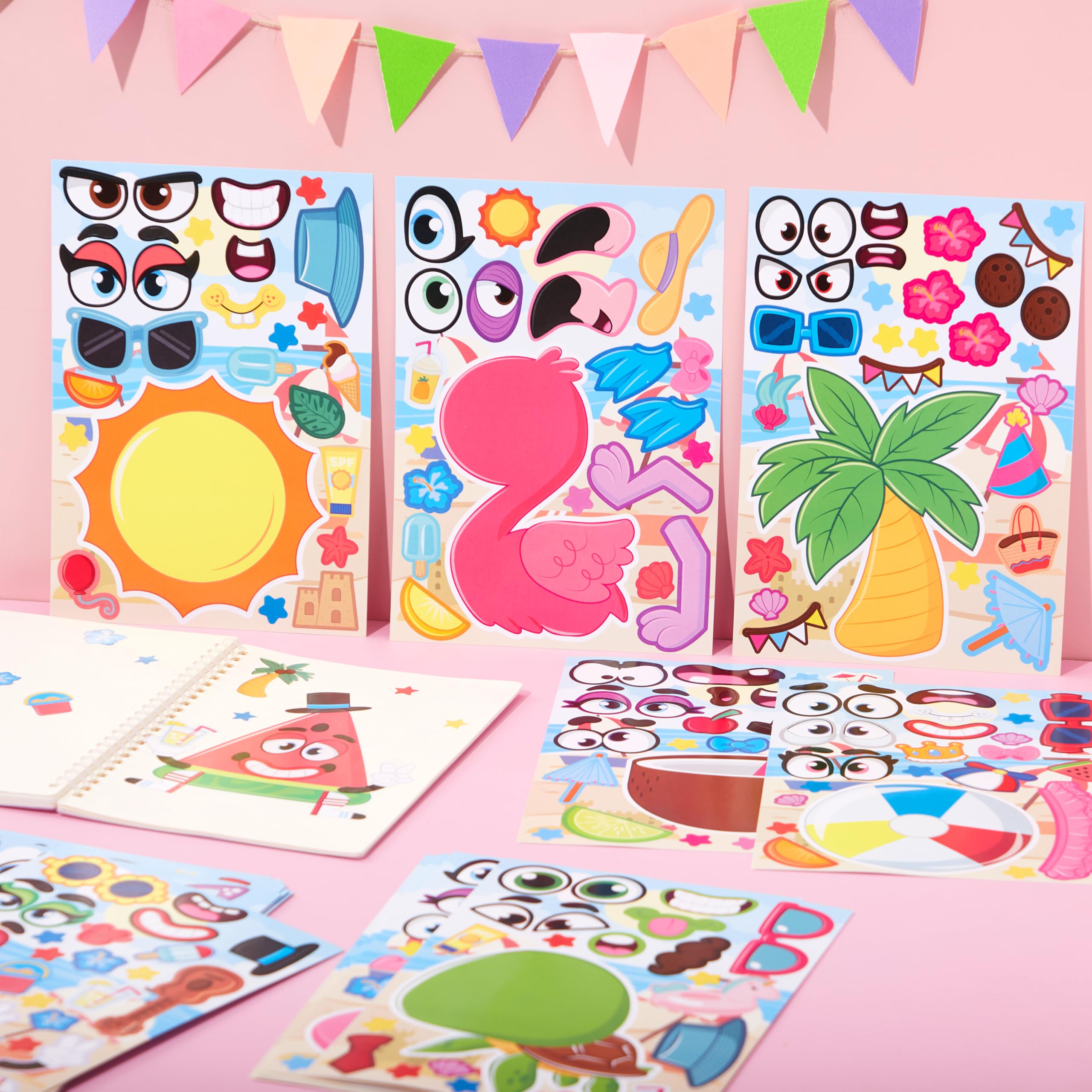 JOYIN 36 Pcs di Adesivi per il Viso, Crea il Tuo Estate e Abbina gli Animali sui Fogli Adesivi, Regali di Compleanno e di Festa per Bambini 3+ (Estate)