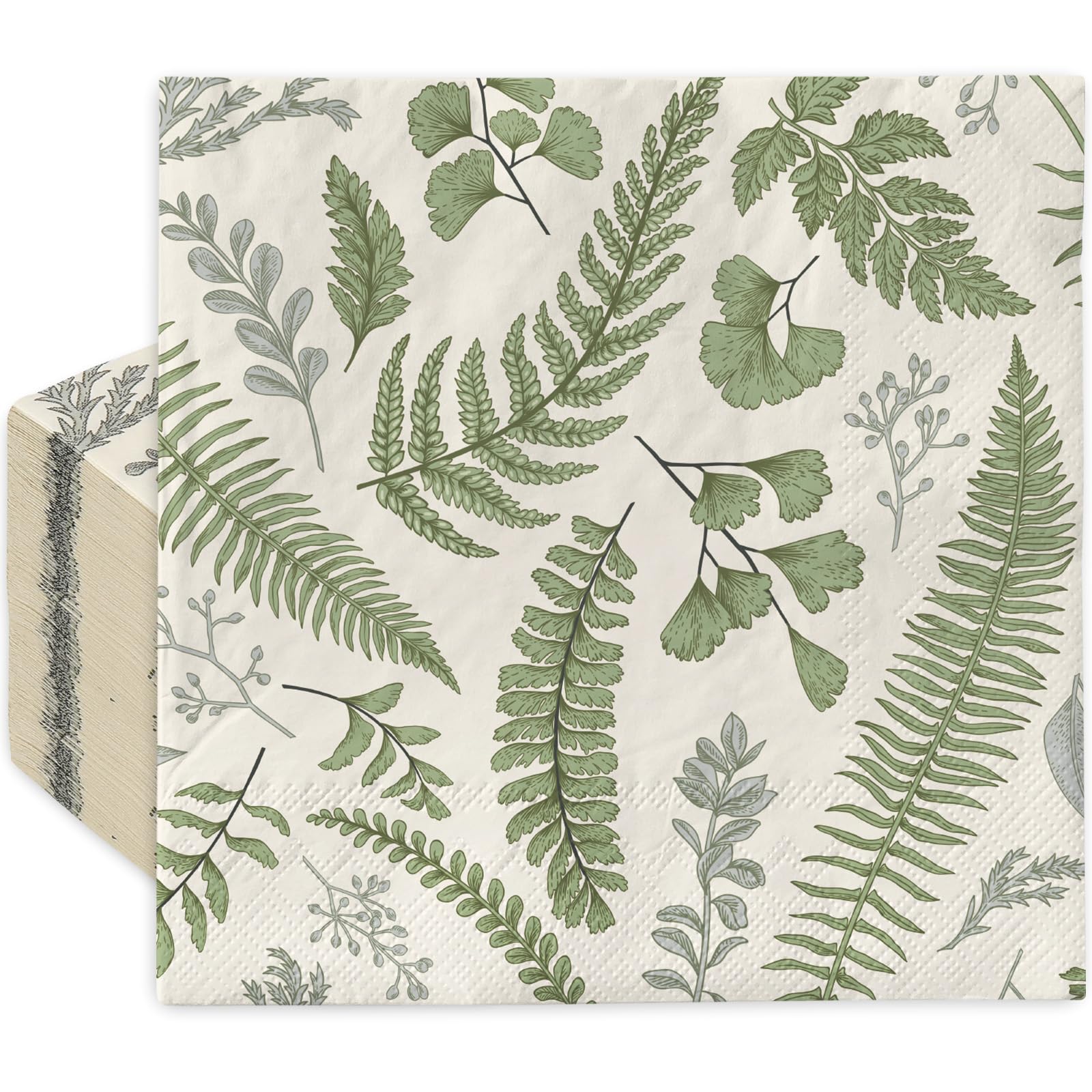 AnyDesign 80 Pack Greenery Paper Napkins Herbs Botanical Dinner Napkins Green Leaves Disposable Hand Napkin for Wedding Birthday Holiday Party Baby Shower Dining Supplies, 6.5 x 6.5 Inch
