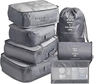 CHANEDE Packing Cubes 7 Pcs Travel Luggage Packing Organizers Set with Toiletry Bag (Gray)