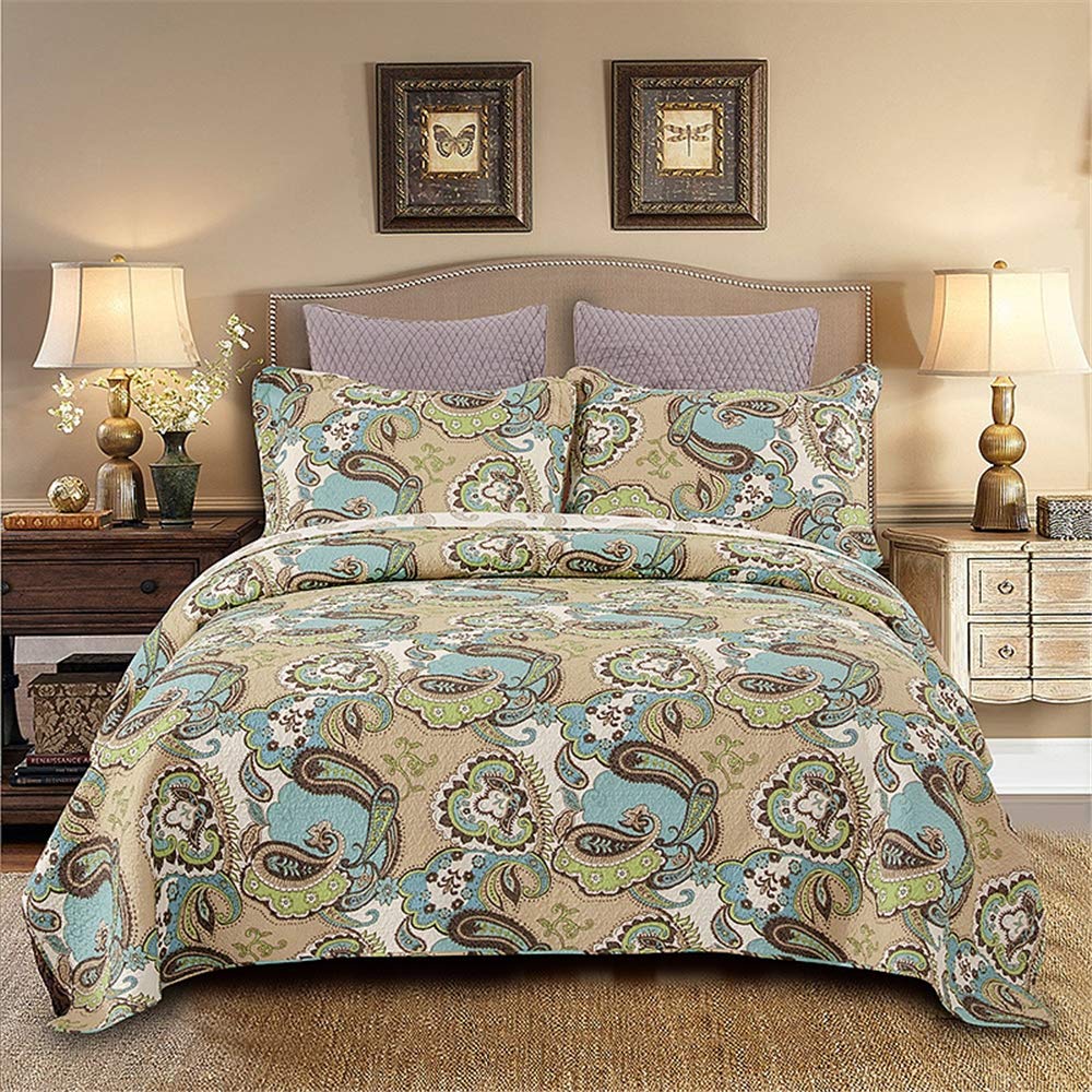 Sjdopulse Men's Bedspreads Throw Quilted 3 Piece Hand Patchwork Quilts Cotton Coverlet Blanket High-Density Multifunction Soft Comfortable Air-Conditioning Bed Cover With 2 Pillowcases,91 * 98In