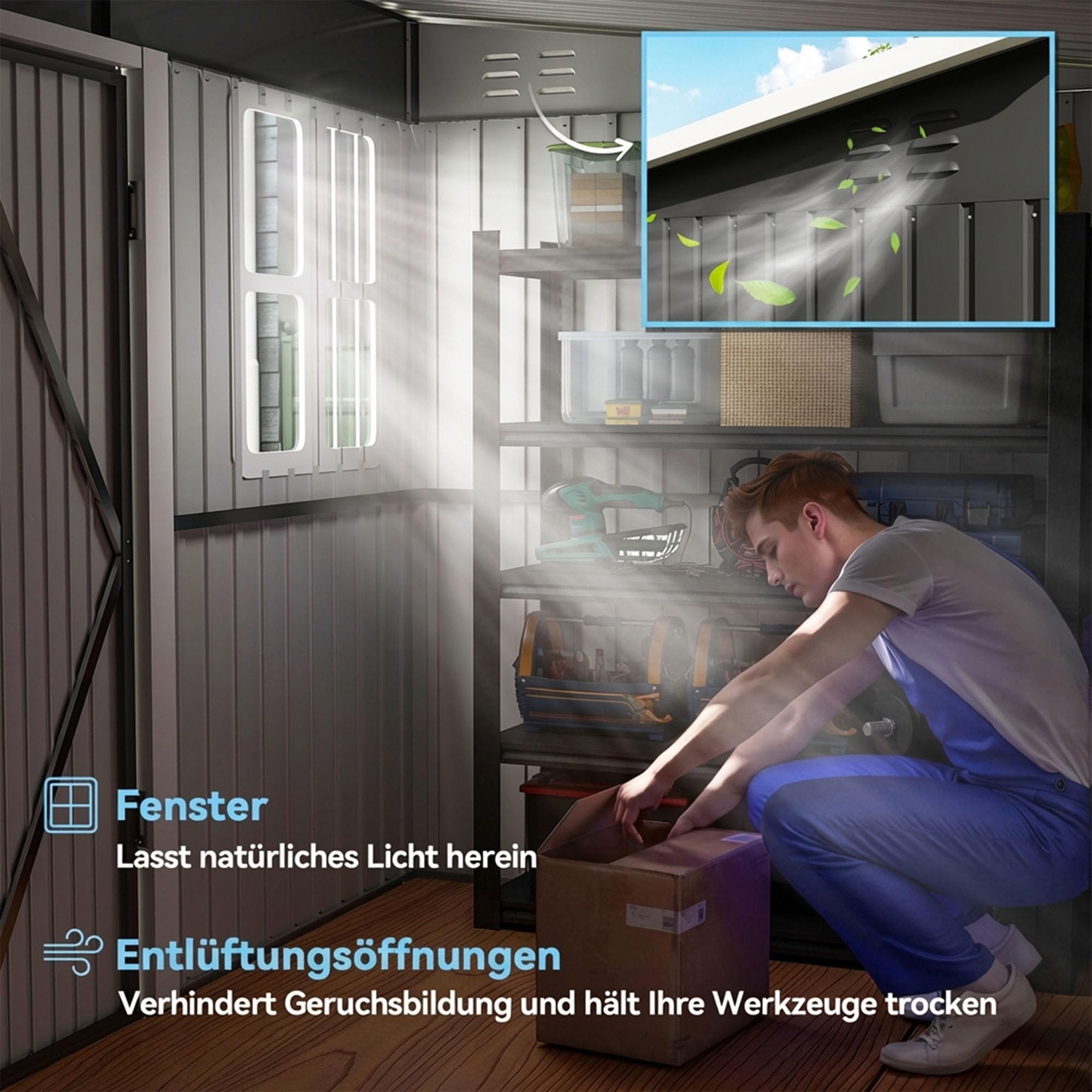 Outsunny Metall Gerätehaus 4,13 m² Geräteschuppen mit Fenster Pultdach 260 x 177 x 190 cm wetterfest Dunkelgrau