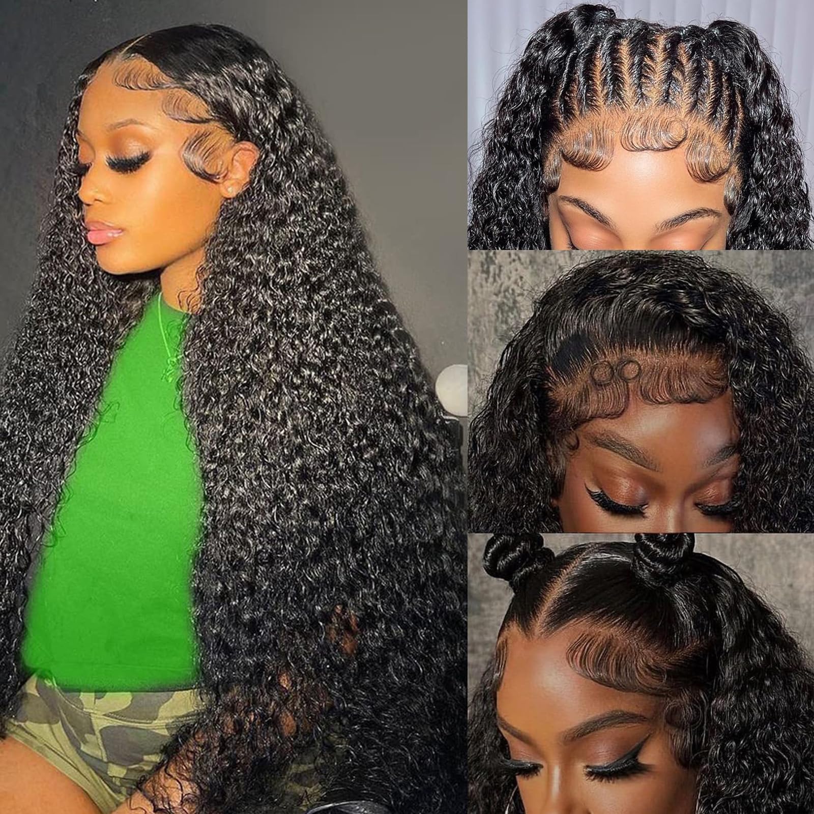 BellarayineDeep Wave Lace Front Wigs Human Hair 13x4 Curly Lace Front Wig Human Hair Wigs for Black Women 180% Density Glueless Wigs Human Hair Pre Plucked Natural Color 24 Inch
