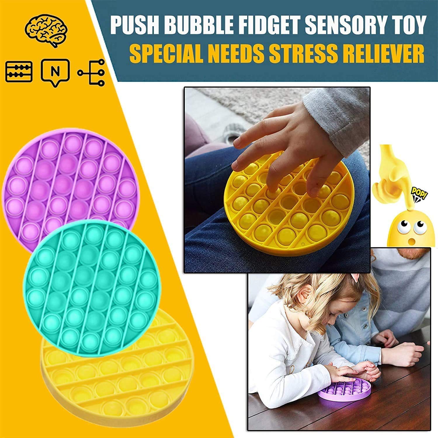 SoB Push Pop it Fidget Toy Silicone Bubble Sensory Fidget Toys Autism