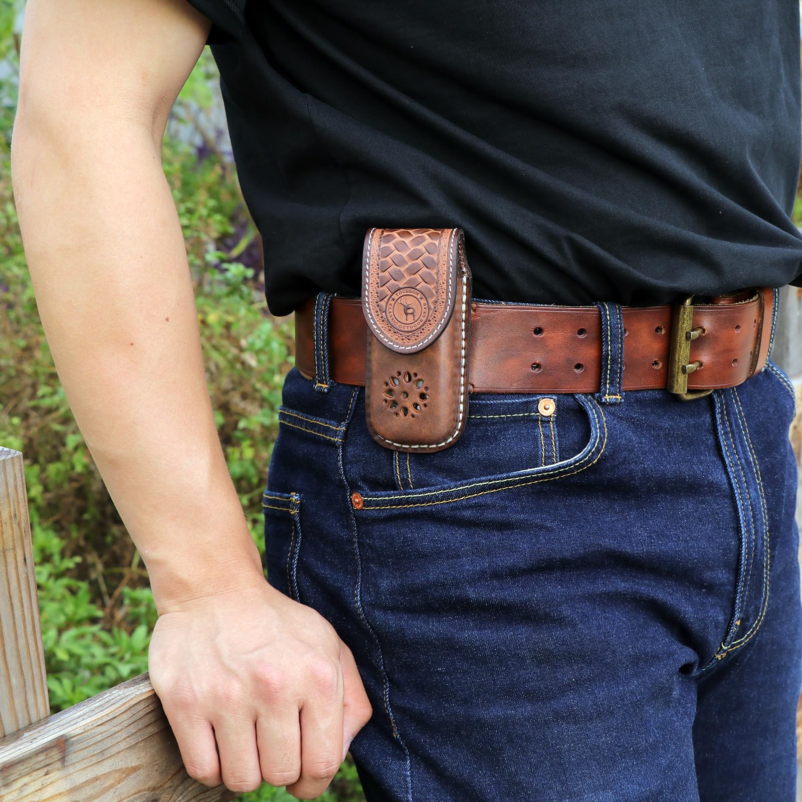 Tourbon Étui à couteaux multifonction en cuir véritable avec fermeture à pression