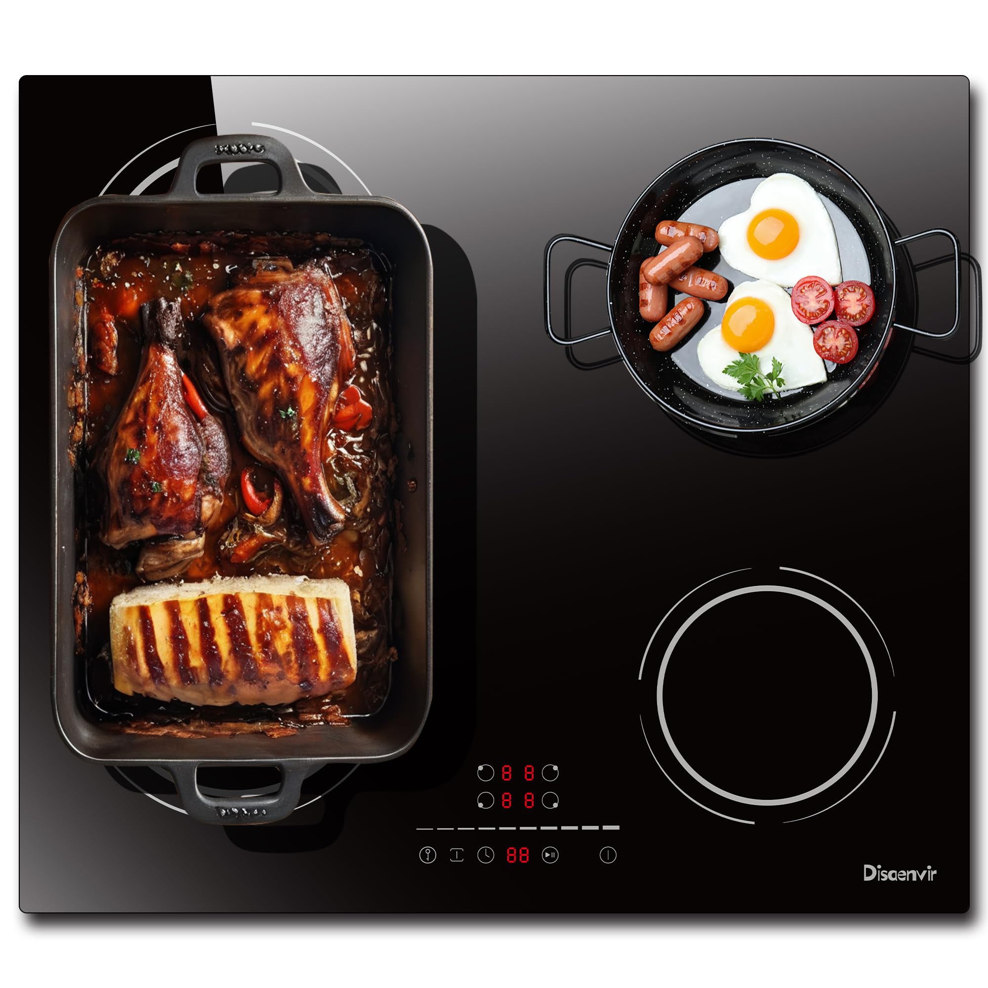 Placa Induccion 4 Fuegos 6400W, Placa de Inducción Integrada 4 Placas, Vitroceramica Induccion Flexible Zone, Función de Pausa, 9 Puestos, con Temporizador, Cerradura Infantil