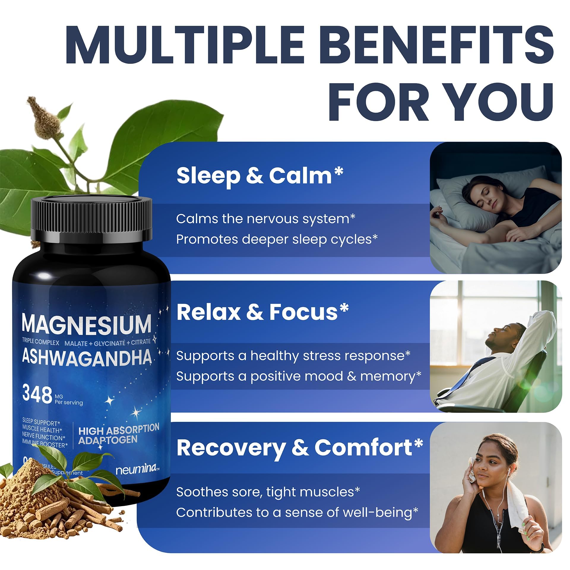 Magnesium Ashwagandha Glycinate Supplement for Sleep, 90 Capsules — Amazon image 5