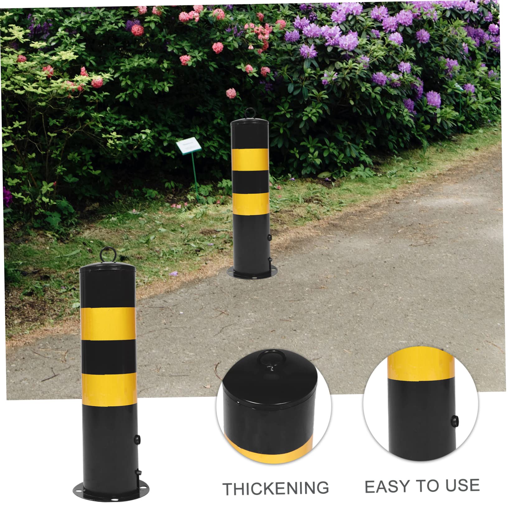 MAGICLULU Poste De Seguridad De Acero Resistente Para Estacionamiento Barrera Protectora De Colores Negro y Amarillo Para Delimitar Entradas y Salidas Áreas Comerciales Industriales Con Supe