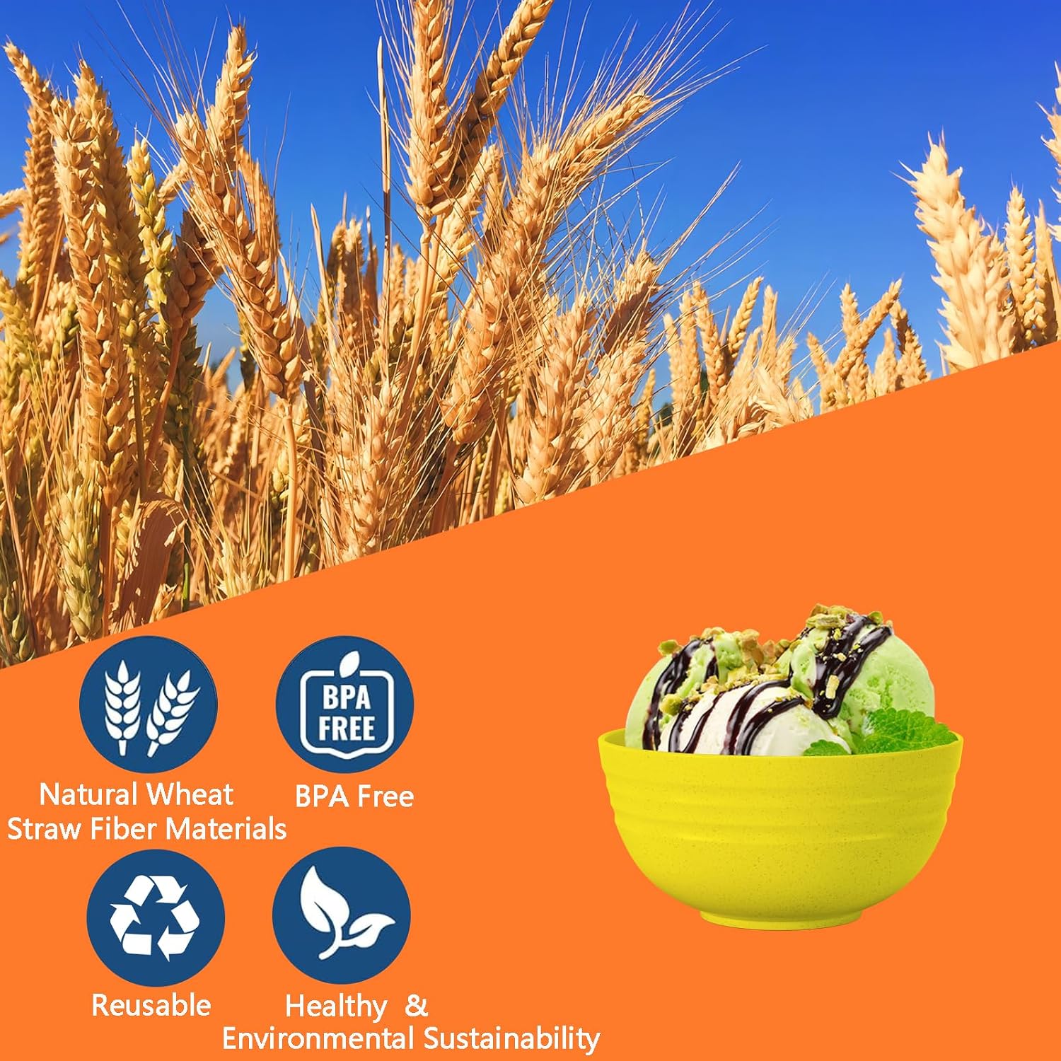 Homestockplus 24 OZ Wheat Straw Cereal Bowls Set of 8, Unbreakable & Reusable Bowls, BPA Free Eco Friendly, Microwave & Dishwasher Safe, Multi Color Bowls for Ramen, Soup, Salad