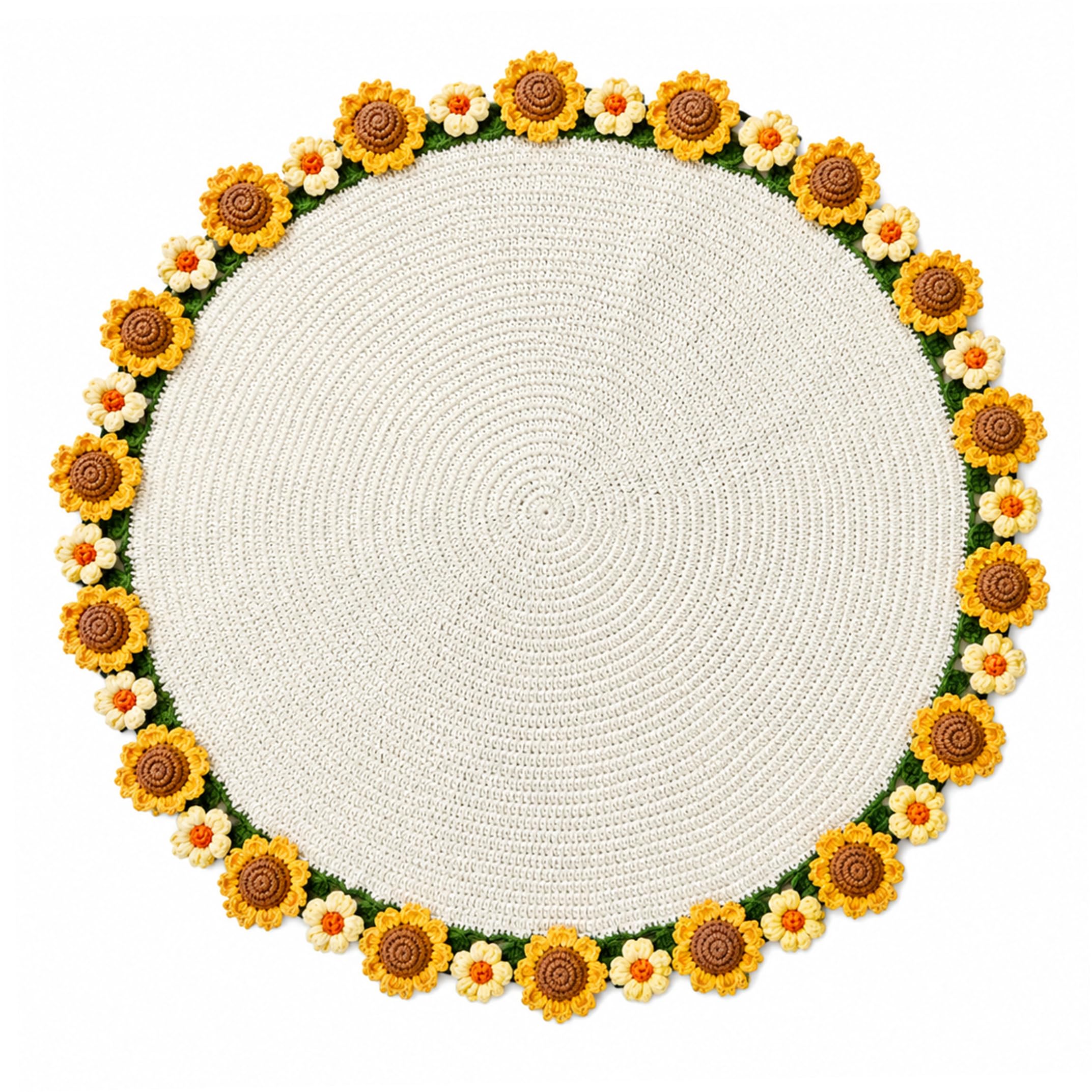Ginwrek Sunflower Blanket, Daisy & Sunflower Bouquet Blanket, Hand-woven Floral Decor Throw Blankets, 23.62 Inch Diameter