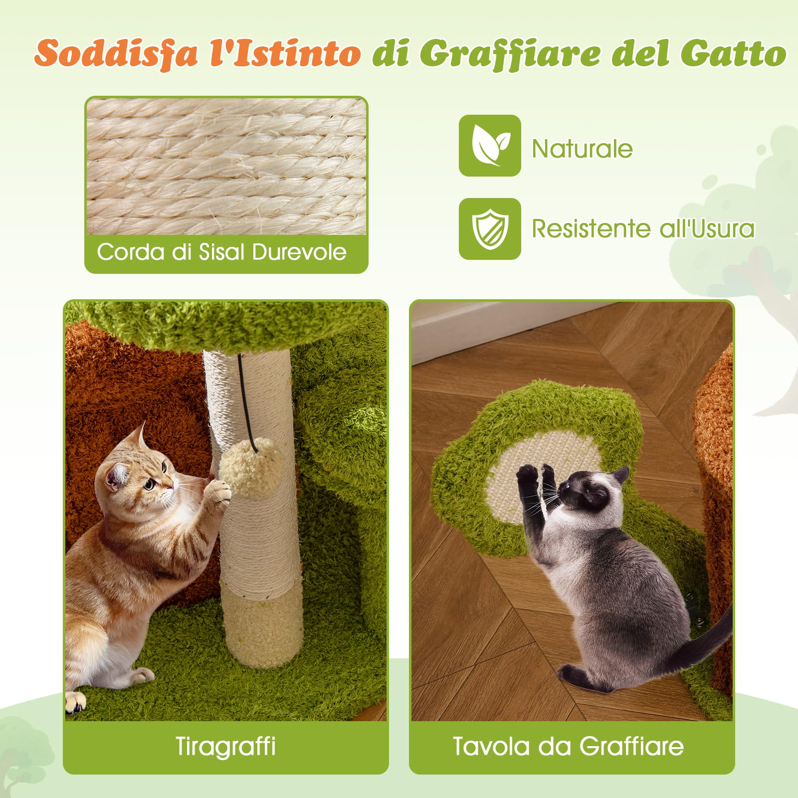 GYMAX Torre Albero per Gatti da Interno, Gioco Multi-Livello per Animali con Piattaforma, Condominio, Tavolette per Graffiare a Petalo, Pali Graffianti in Sisal, Palline Pendenti