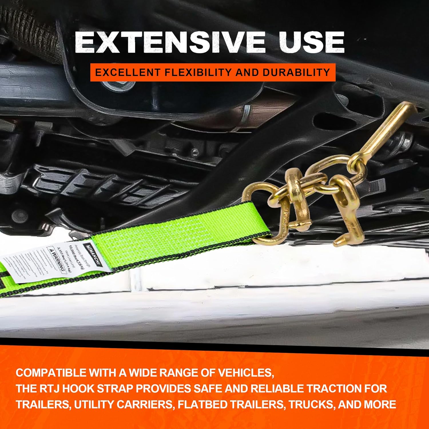 2" x 12' RTJ Cluster Hook Ratchet Straps with 8 Point Chain, 4 Pack - Heavy Duty Tow Strap for Trucks, Trailers, and Car Haulers - Wheel Tie Down Straps for Tow Trucks & Auto Transport