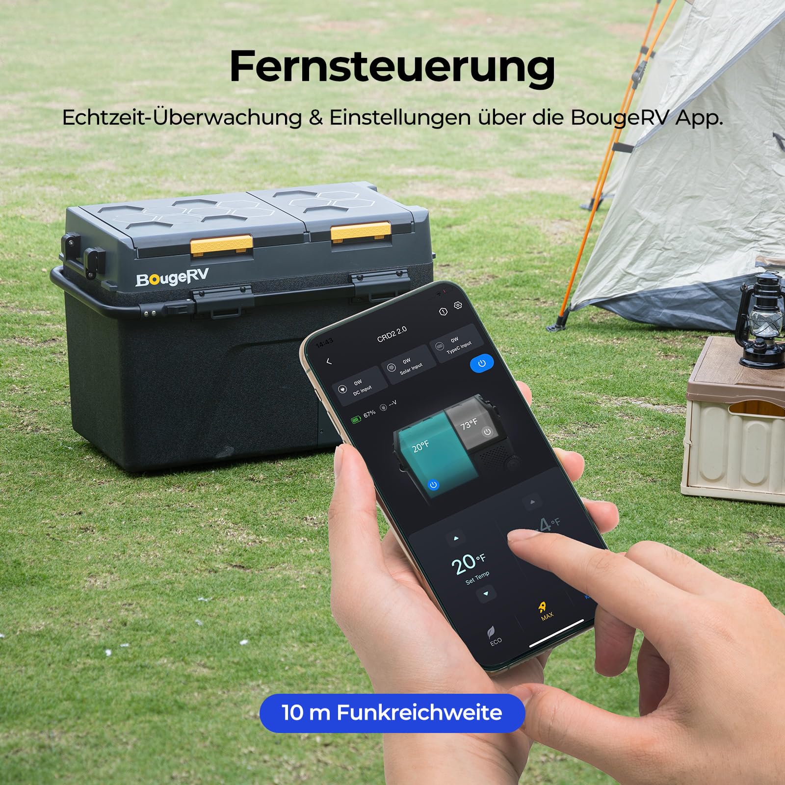 BougeRV CRD2 V2.0 49L Kompressor Kühlbox mit Akku 240Wh Doppeltür Dualzonen 12V/24V 230V Camping Kühlschrank IPX4 -20℃~20℃