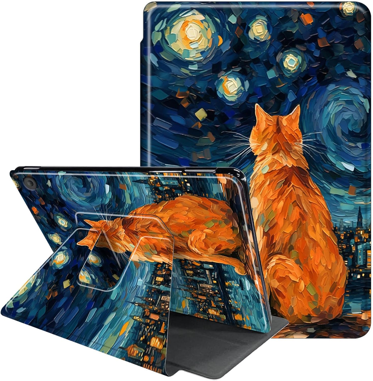Case for All-New Amazon Fire HD 10 Tablet (13th Generation 10.1", 2023 Release)- 360 Degree Rotating Multi-Angle Viewing Protective Cover with Auto Sleep/Wake-Sky Cat