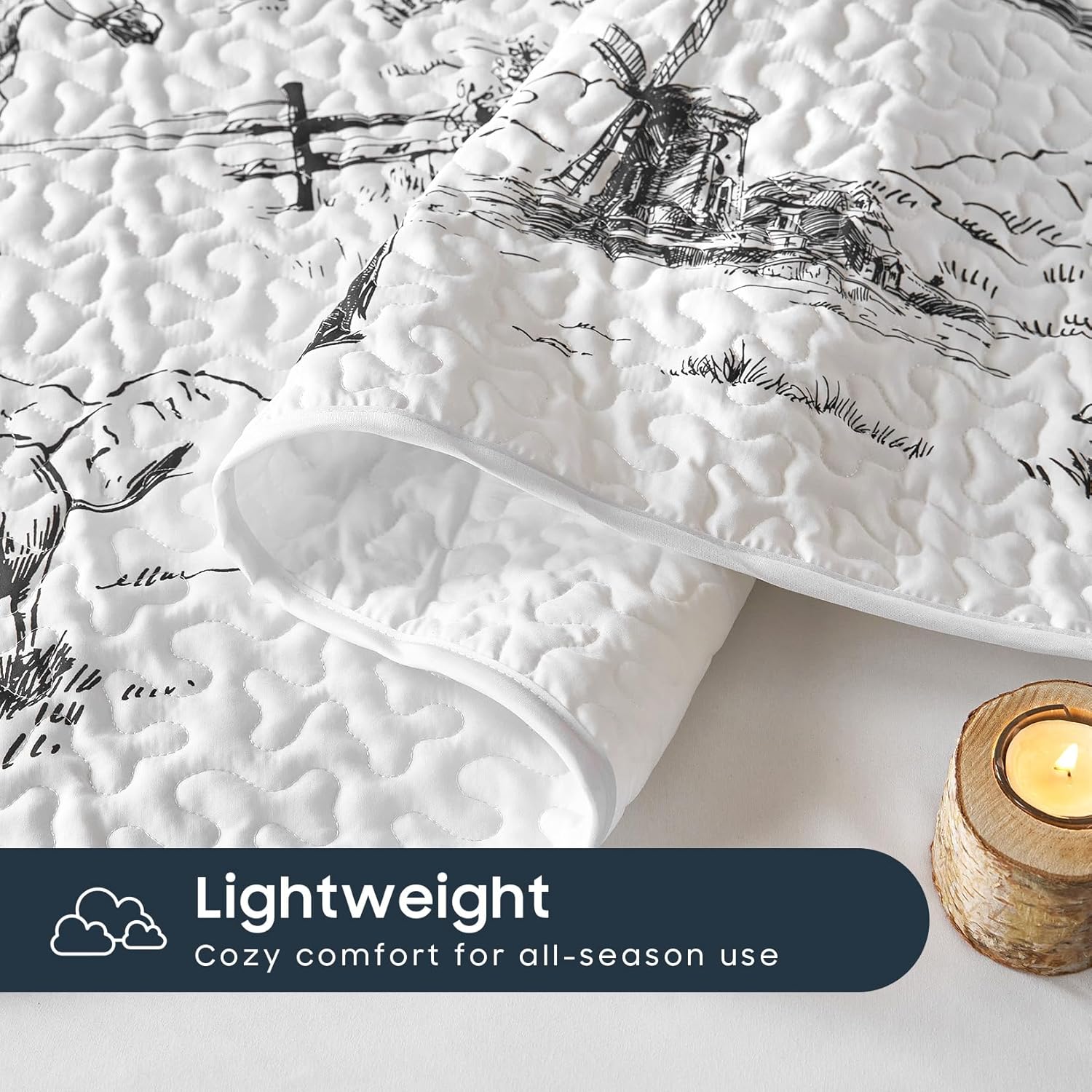 Wake In Cloud - Western Quilt Set, Rustic Ranch Life with Cowboy Southwestern Vintage Country Pattern Printed, Reversible Lightweight Bedspread Coverlet, 3 Pieces, Black White, Queen/Full Size - Image 7