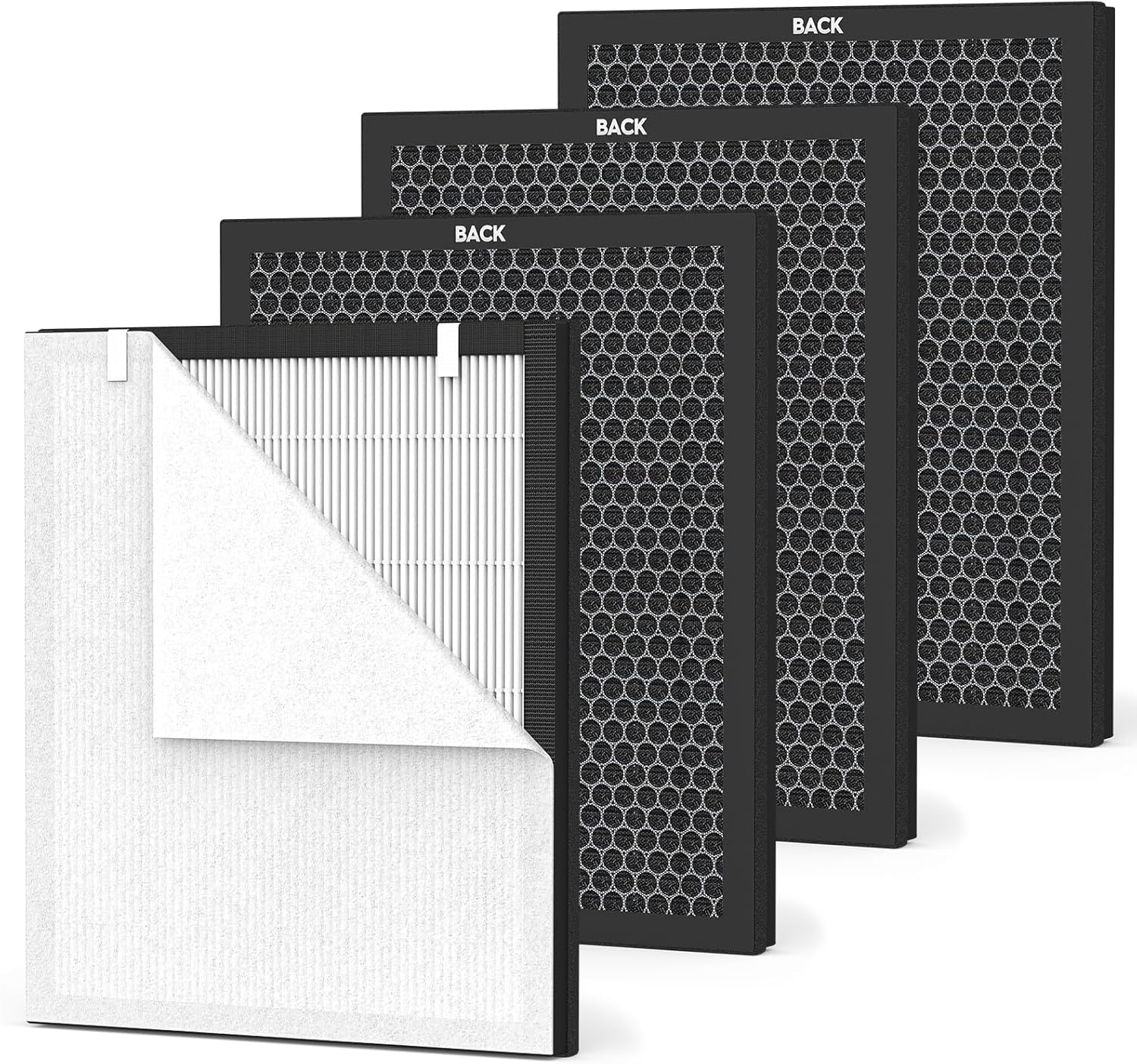 4-pack C300 HEPA Filter Replacement,Compatible with MOOKA C300 Double-Sided Air Purifiers, 3 Stage Filtration, Washable Filter