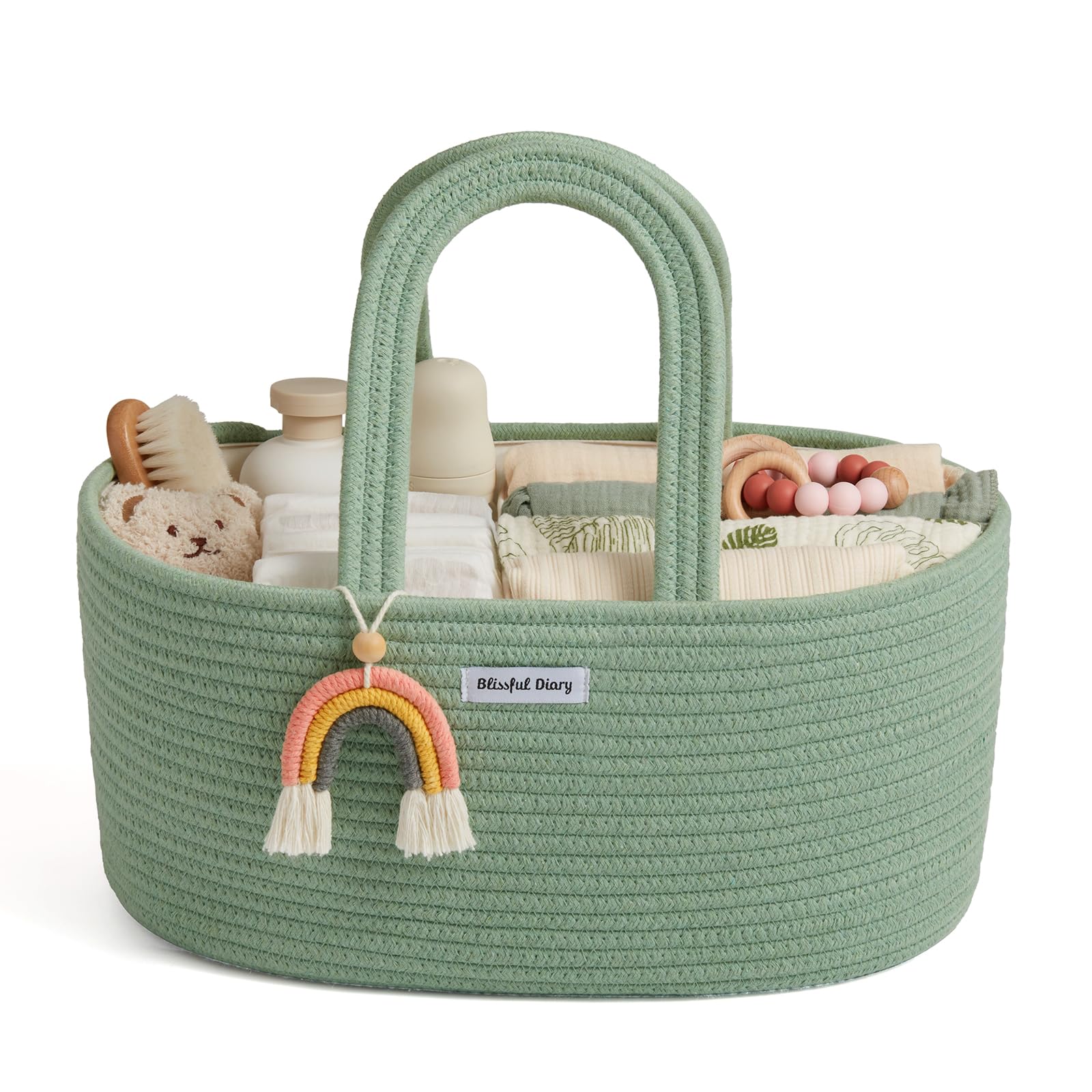 Blissful Diary Baby Diaper Caddy Organizer Cotton Rope Diaper Caddy Basket Oval Storage Basket Gift for Baby Shower