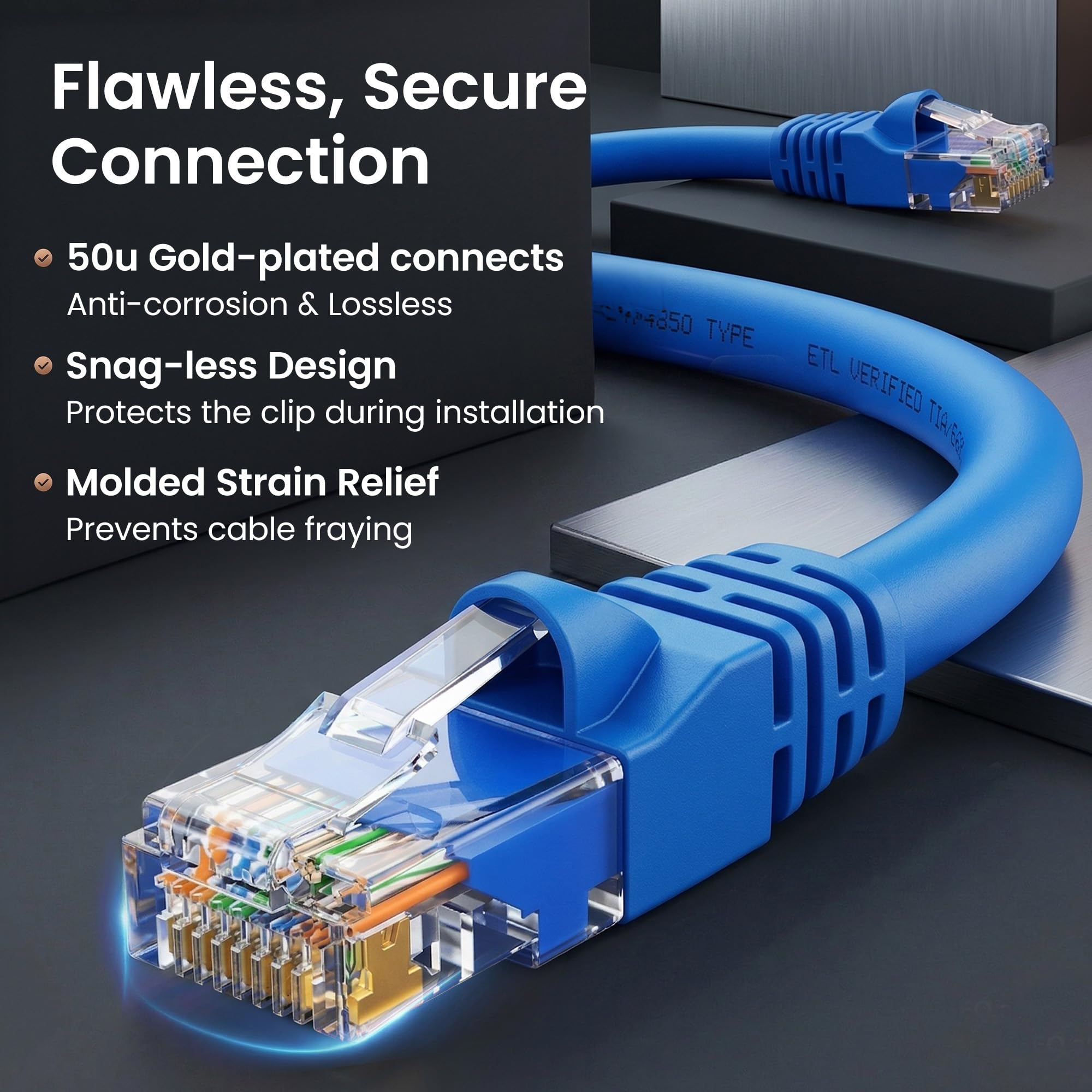 Gearit 100-Pack, Cat 6 Câble Ethernet Cat6 Snagless Patch 0,3 m – Snagless RJ45 Ordinateur réseau LAN Cord, Bleu – Compatible avec 5 Ports commutateur PoE 5port Gigabit 25 Feet (24-Pack) Bleu