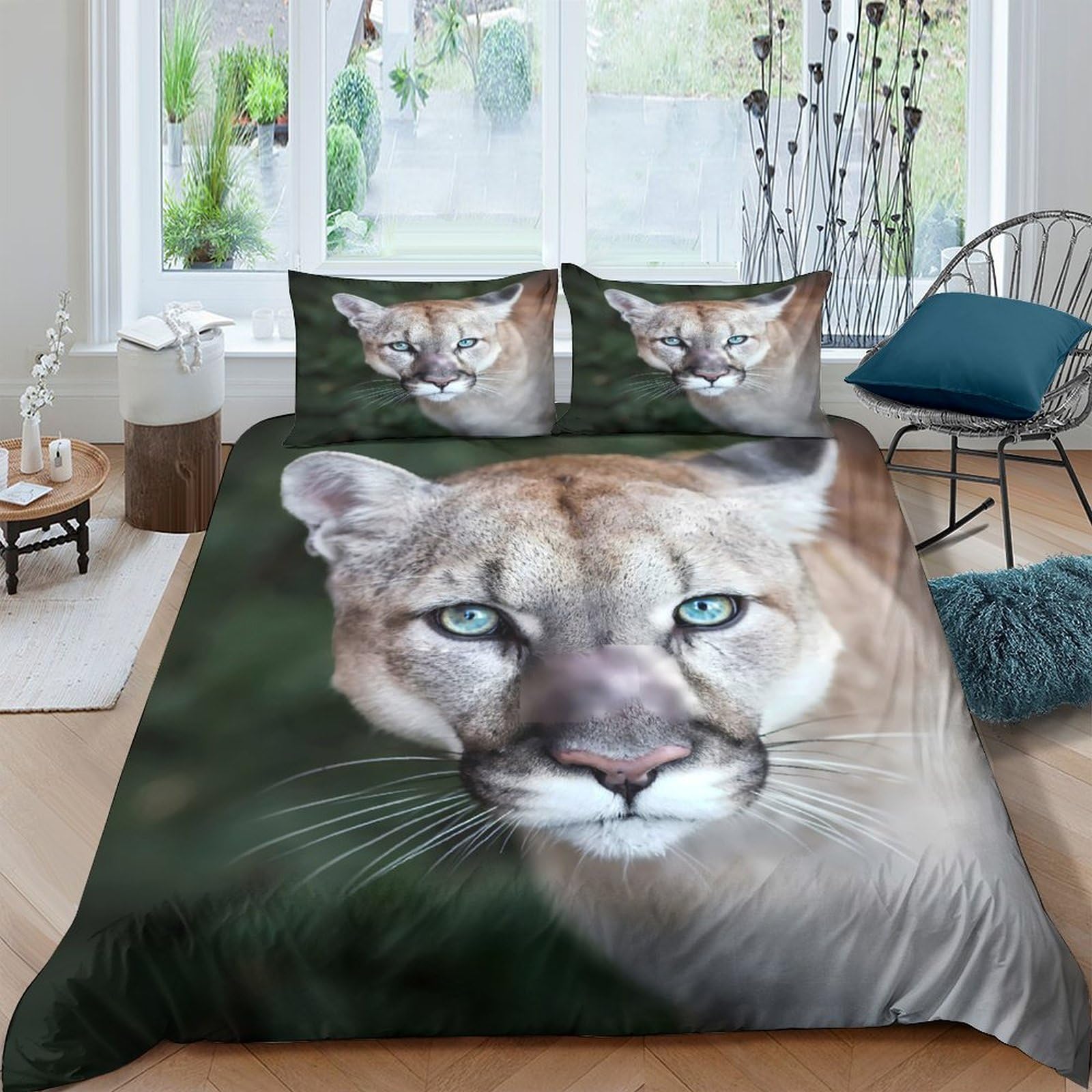 Ctjqhvkz Style-2 3D Printed Wild Cougar Fitted Sheet Microfiber Soft Animal Face Bed Sheet For Bedroom Decor Mattress Protection Single（135X200cm）