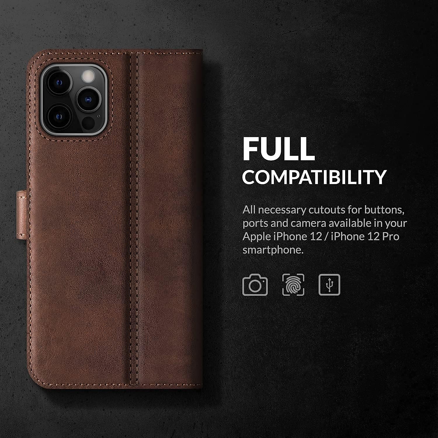 SURAZO Leather Wallet Mobile Phone Case Compatible with Apple iPhone 12, Flip & Fold Smartphone Case with Stand, RFID Blocker - Image 5