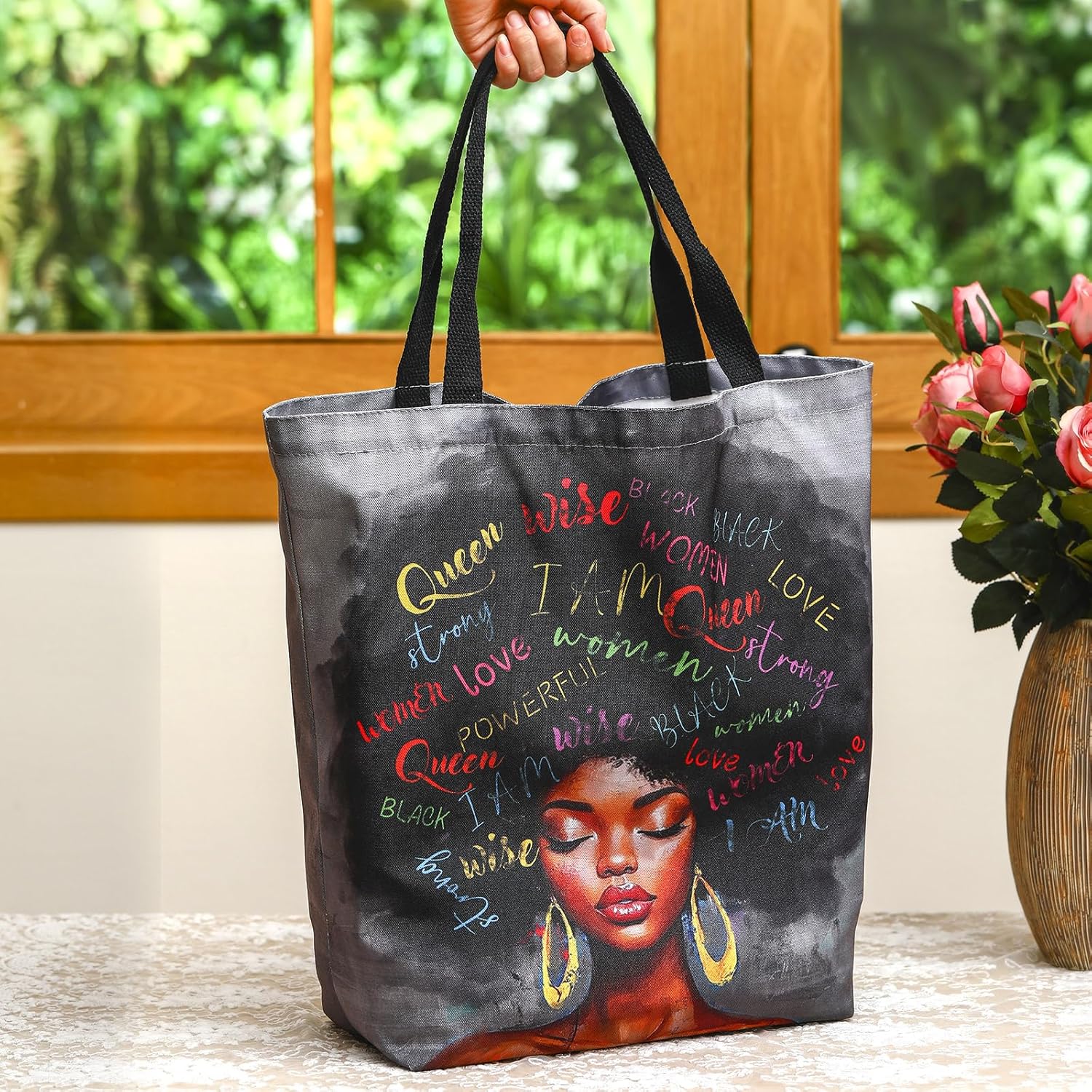 Silkfly 4 Pack African American Tote Bags for Women Large Shoulder Bag Black Girl Satchel Handbags Work Travel Beach - Image 2